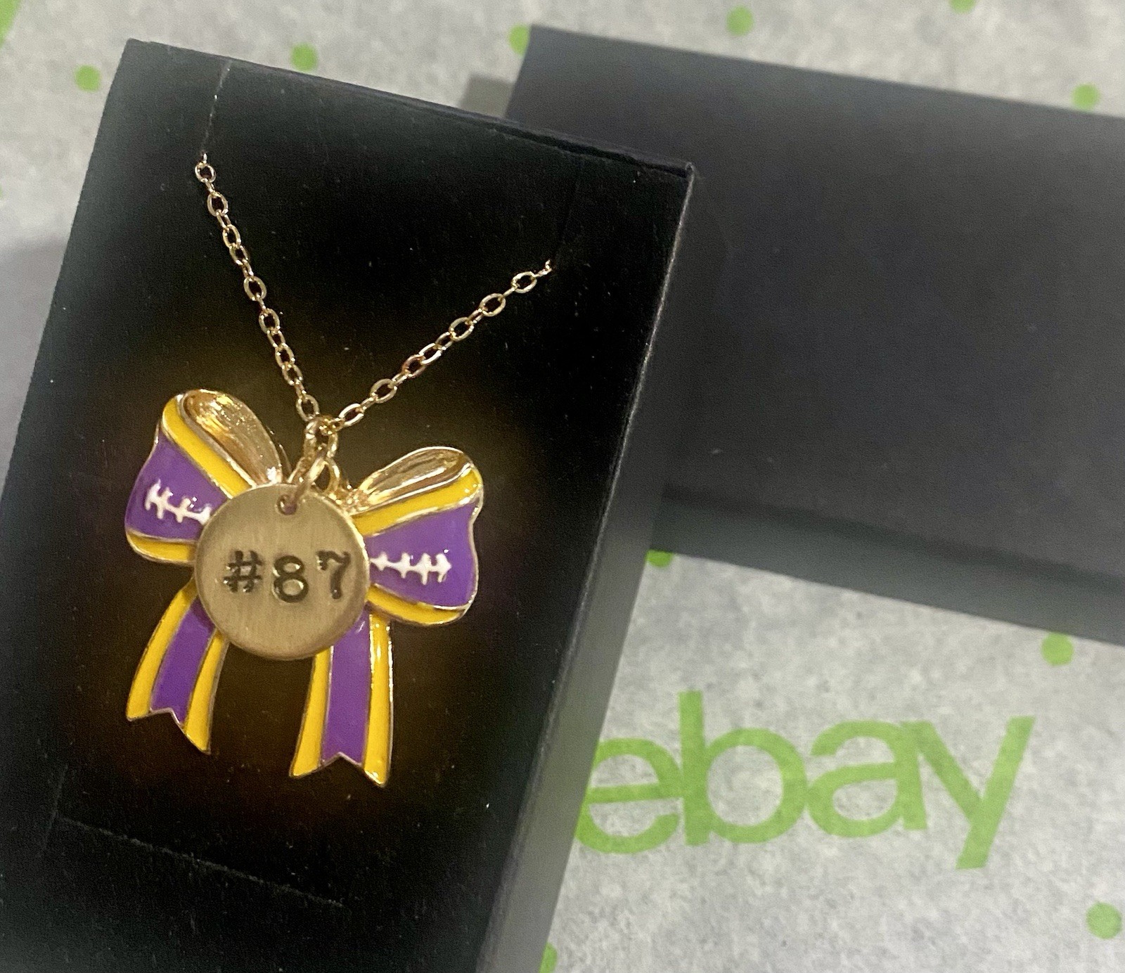 Personalized Football Necklace Choose Letter or # Charm 18” Chain Vikings Colors