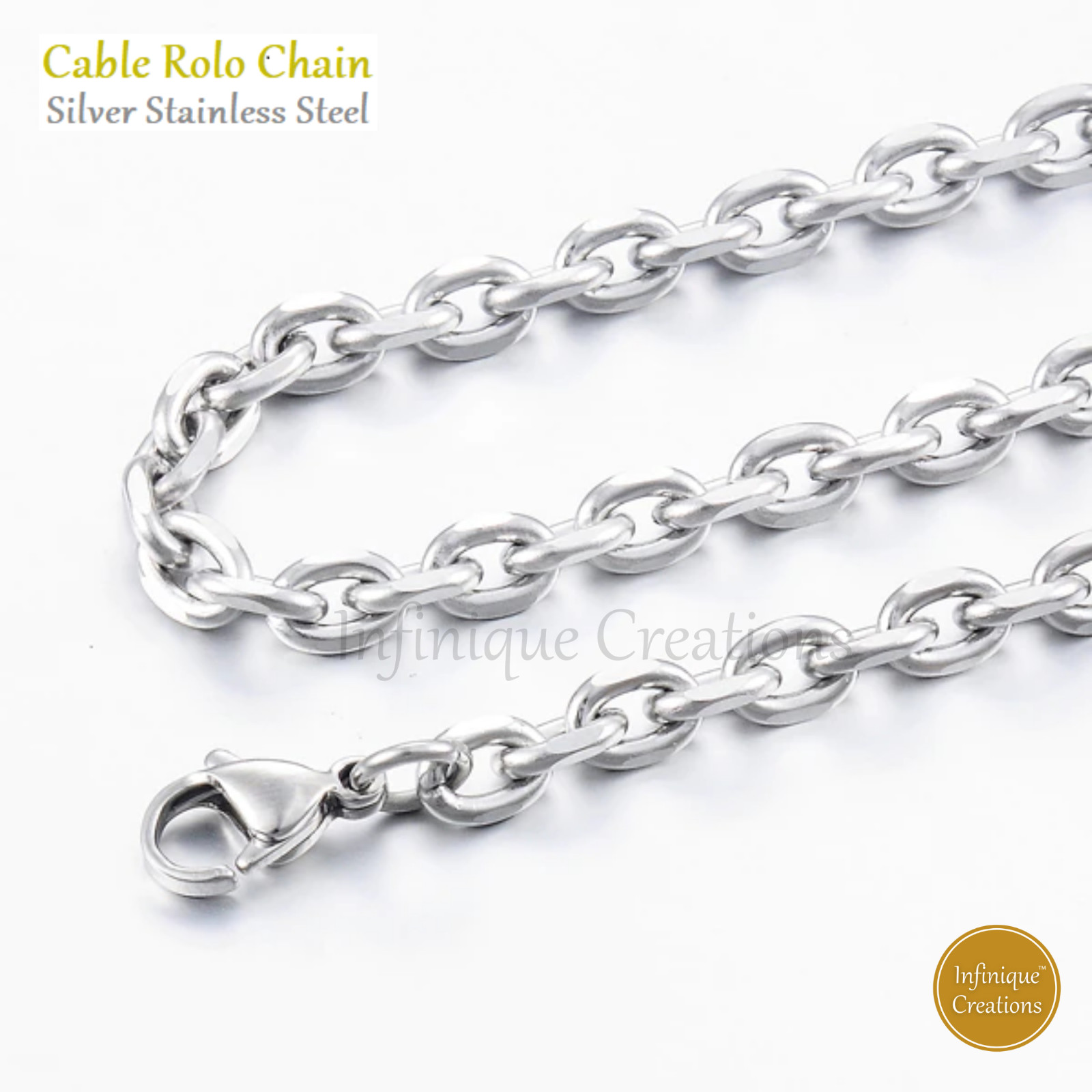 Stainless Steel Silver Cable Rolo Link Chain Necklace Men Women 1.5mm-8mm 7-38″