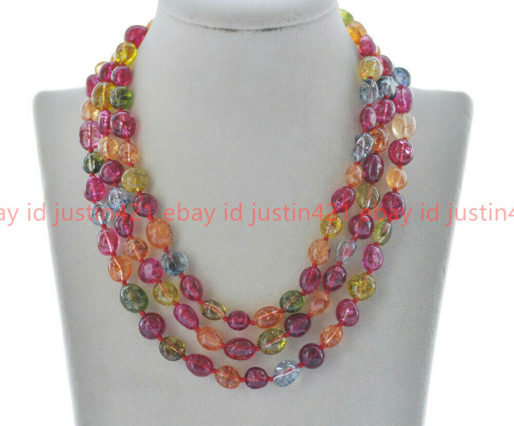 12-15mm Multicolor Tourmaline Irregular Freeform Gemstone Beads Necklace 16-72′