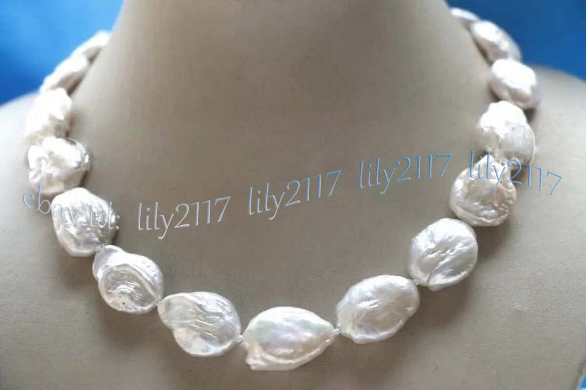 Genuine Natural White Baroque Reborn Keshi Pearl Necklace 18” 17-22mm