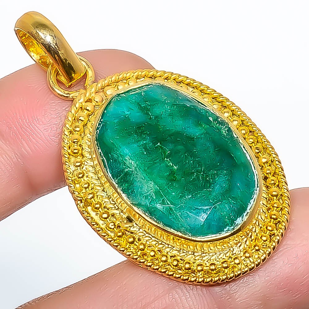 Emerald (Lab-Created) 18k Yellow Gold Plated Pendant 1.95″ P7622-166