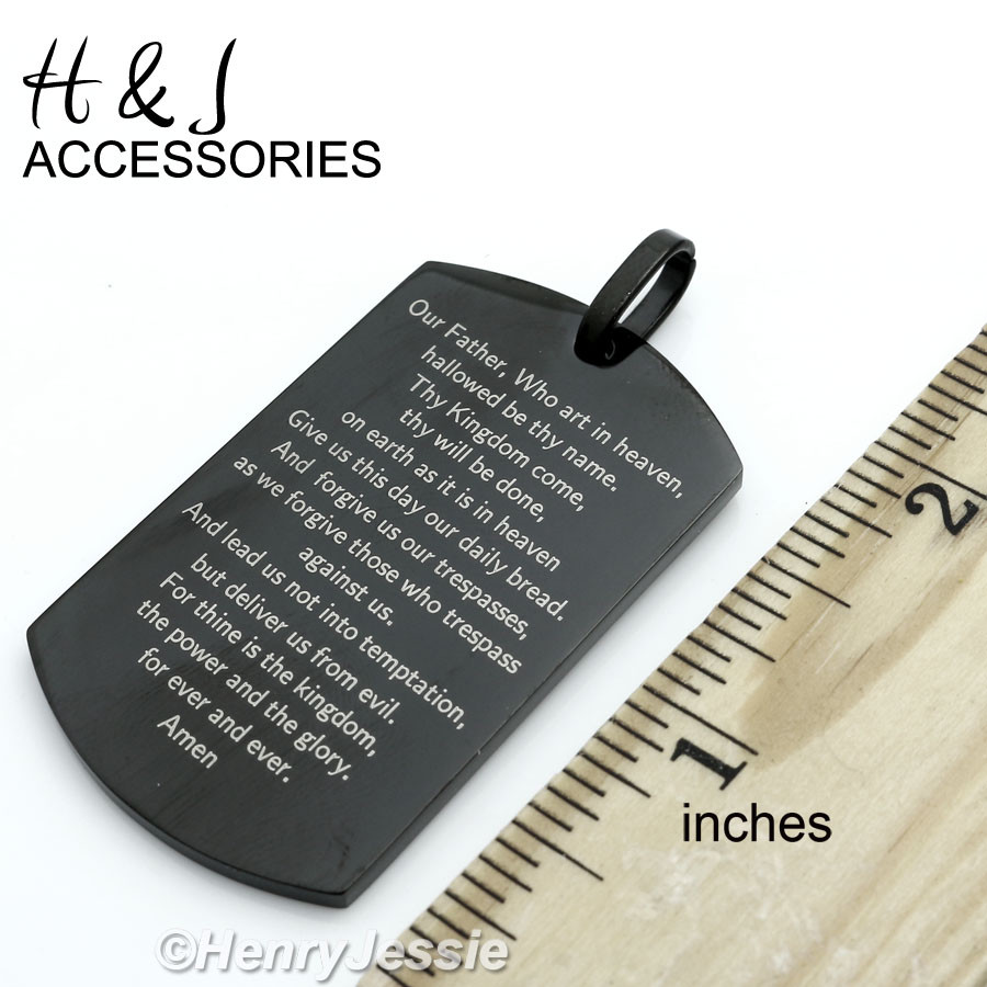 20-30″MEN Stainless Steel Black Plated Bead Chain Bible Verse Dog Tag Pendant*70