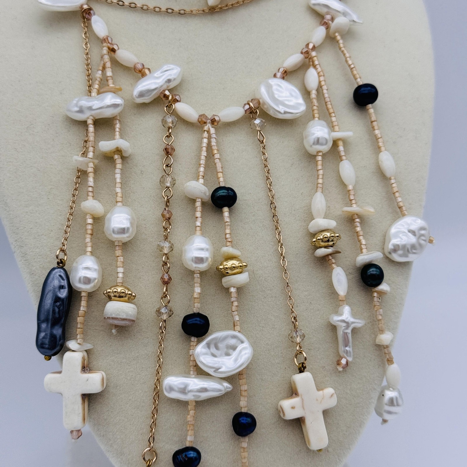 Free People Ariana Ost Something Beautiful Necklace Beaded Layer Cross Statement