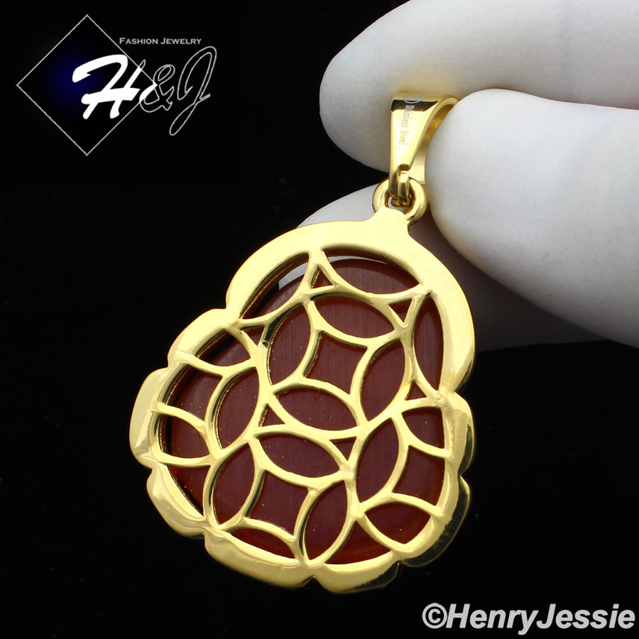 MEN WOMEN Stainless Steel Carnelian Rhinestone Gold Plated Buddha Pendant*GP124