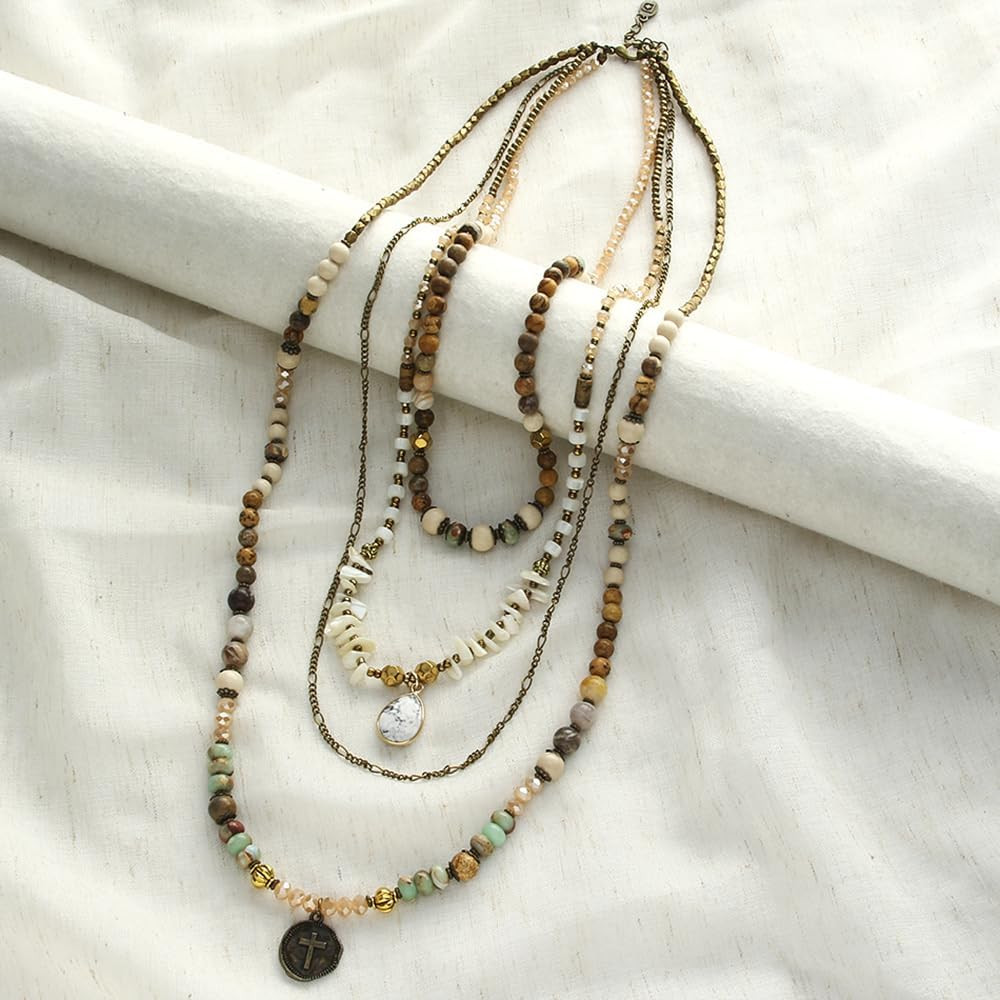 Boho Layered Necklaces for Women Trendy,Multi-Layer Beaded Long Necklace for Wom