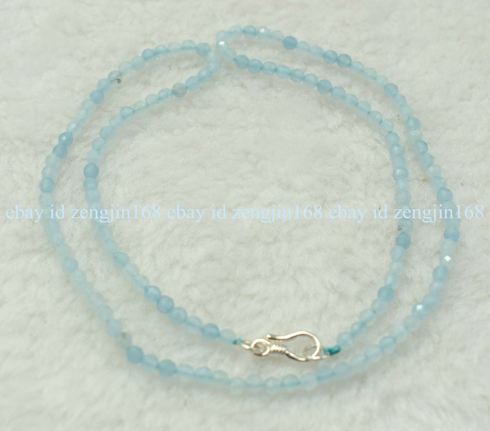 Real 3mm Blue Aquamarine Round Gems Beads Necklace Bracelet Set 18″ Silver Clasp
