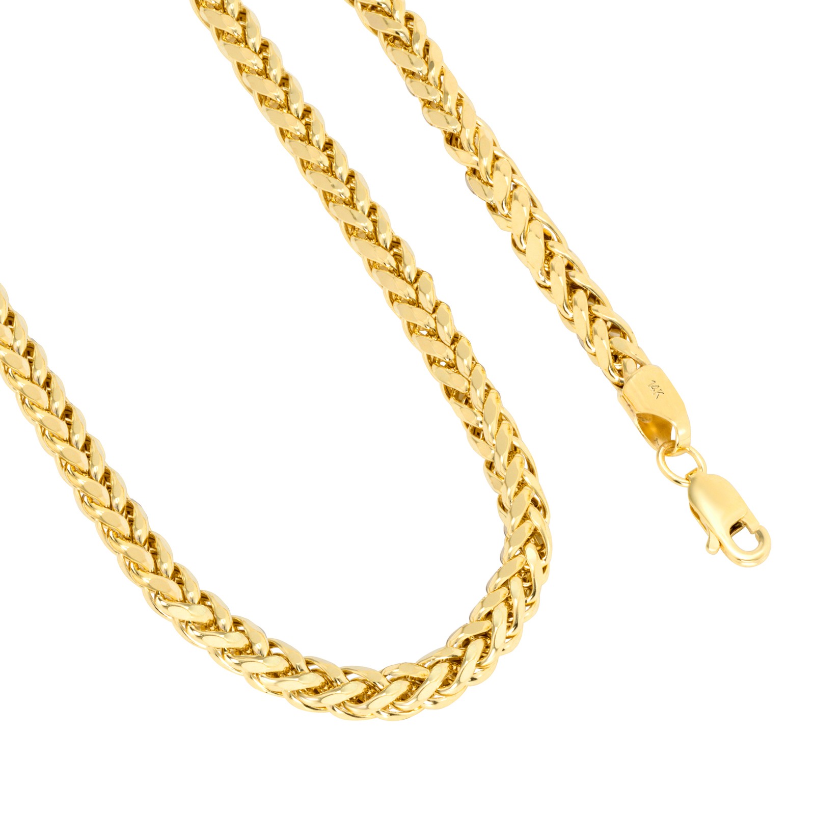 14K Yellow Gold 4mm Franco Wheat Foxtail Palm Link Chain Mens Necklace 16″- 30″
