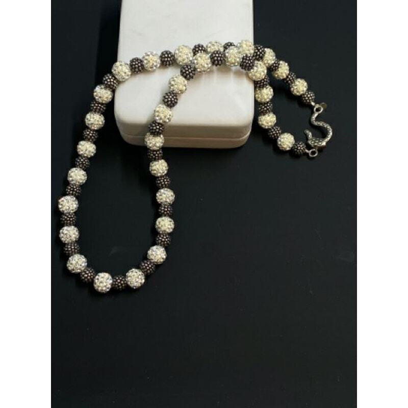 Sterling Aya Jordan Crystal Ball Textured Bead Hook Clasp Necklace 8mm 17″