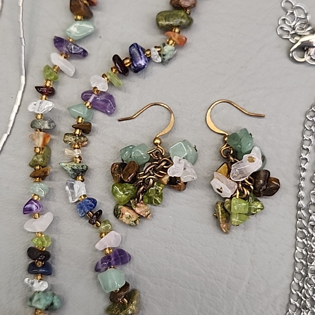 Stone Beaded Necklace Lot of 8 Purple Amethyst Green