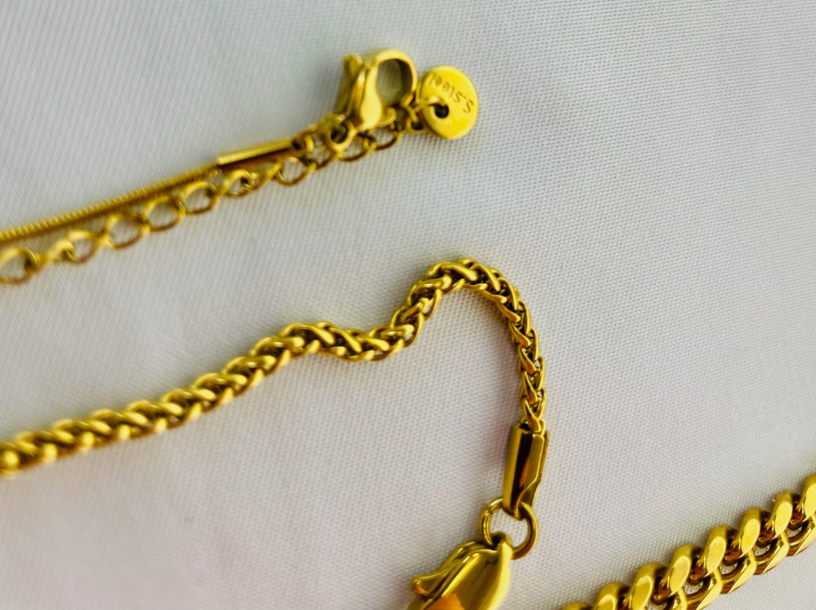 Lot of 3 Gold Tone Necklaces 18KGP Cuban Curb Chain Snake Chain Fashion Jewelry