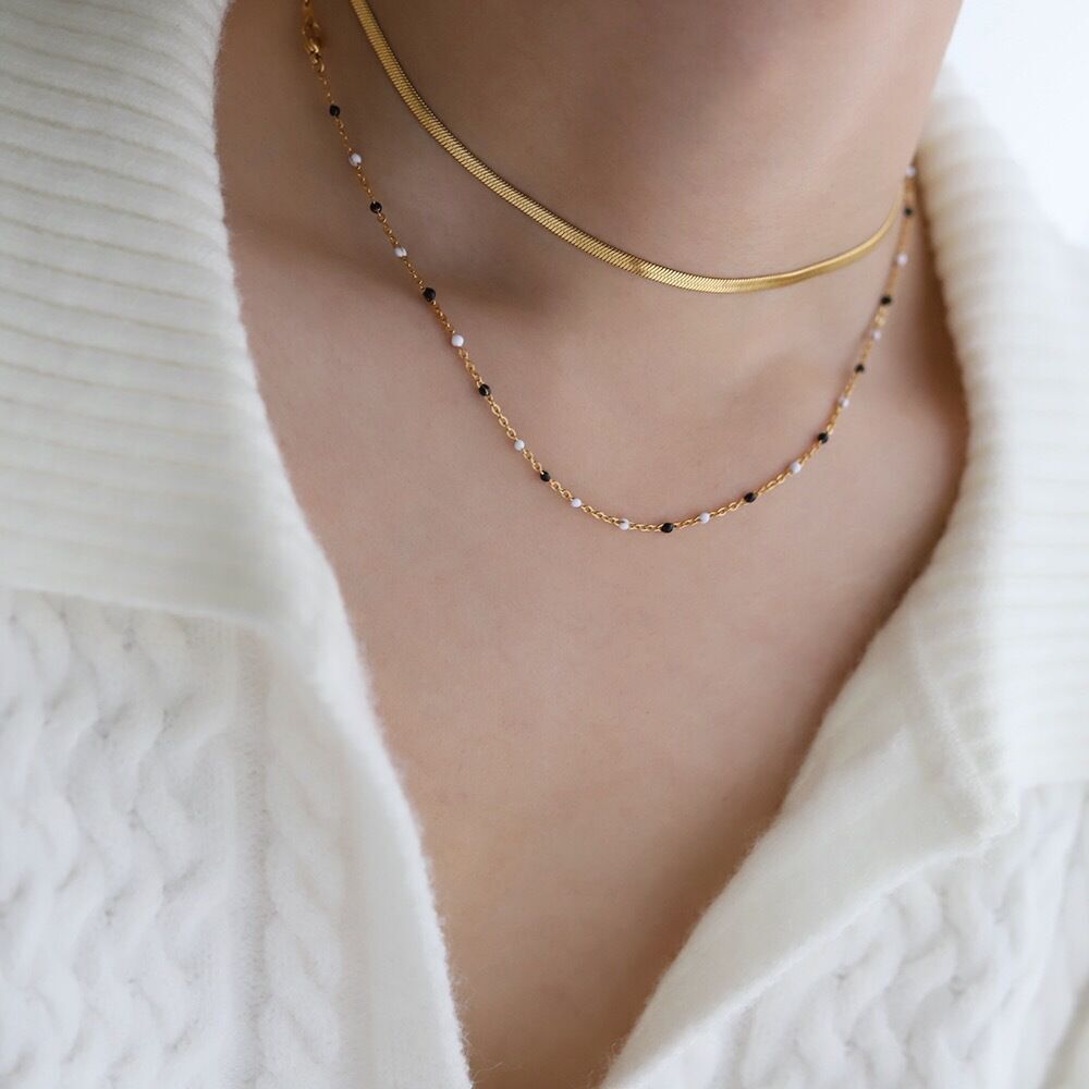 Woman 18K Gold Plated Stainless Steel Enamel Multicolor Beads Ball Chain
