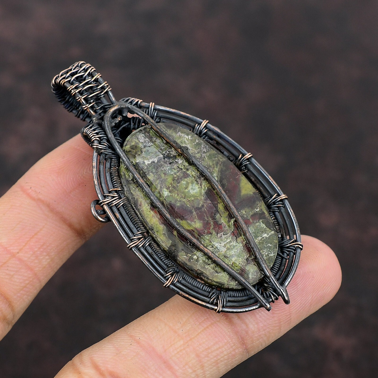 Dragon Bloodstone Jewelry Copper Gift For Briedsmaid Wire Wrapped Pendant 2.64″