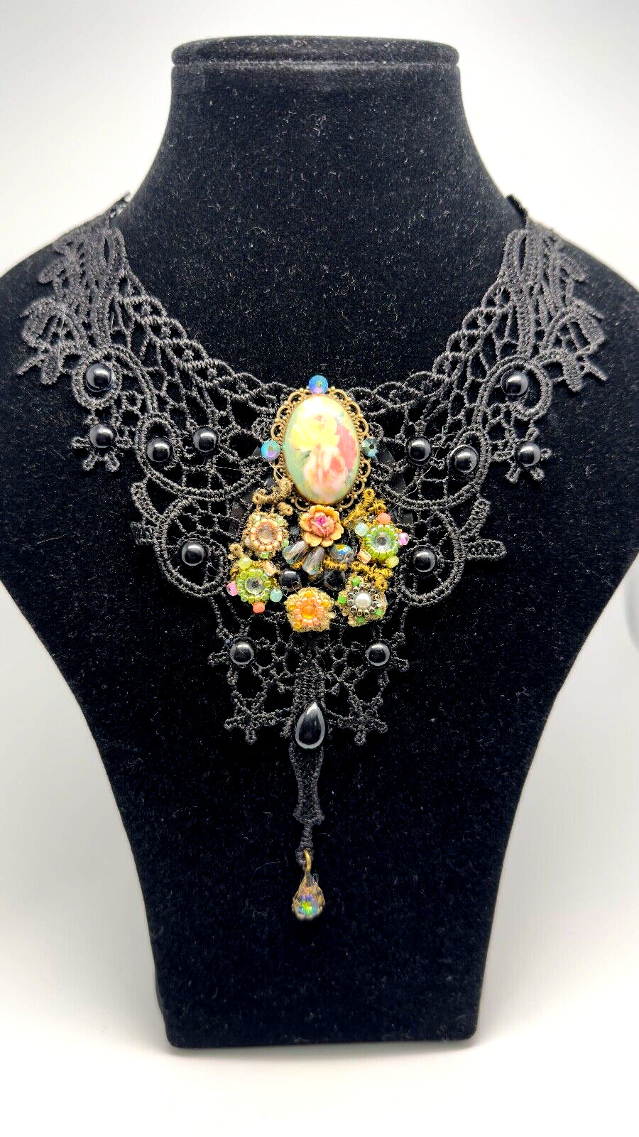 Beautiful Necklace Fabric Choker With Colorful Crystals By Michal Negrin #610#