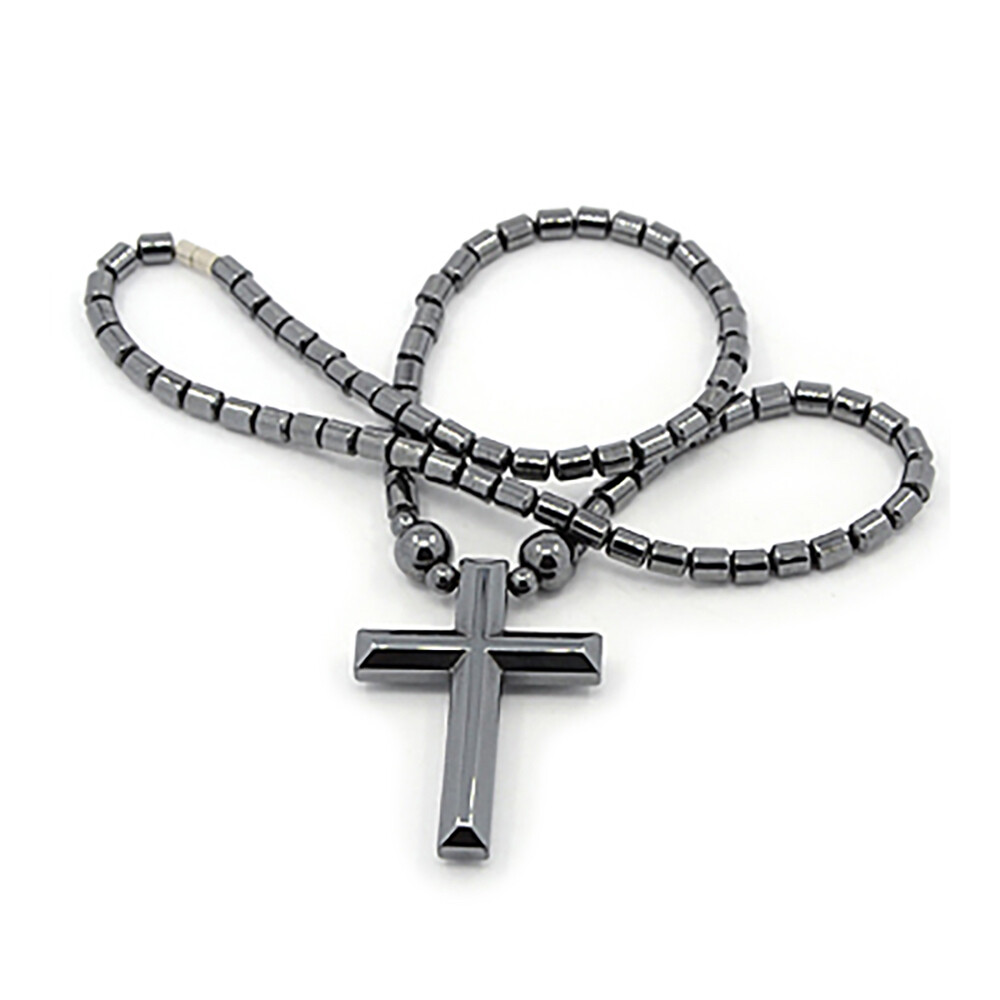 Unisex Saint Cross Non-Magnetic Hematite Pendant Necklace Black 18″ Z452