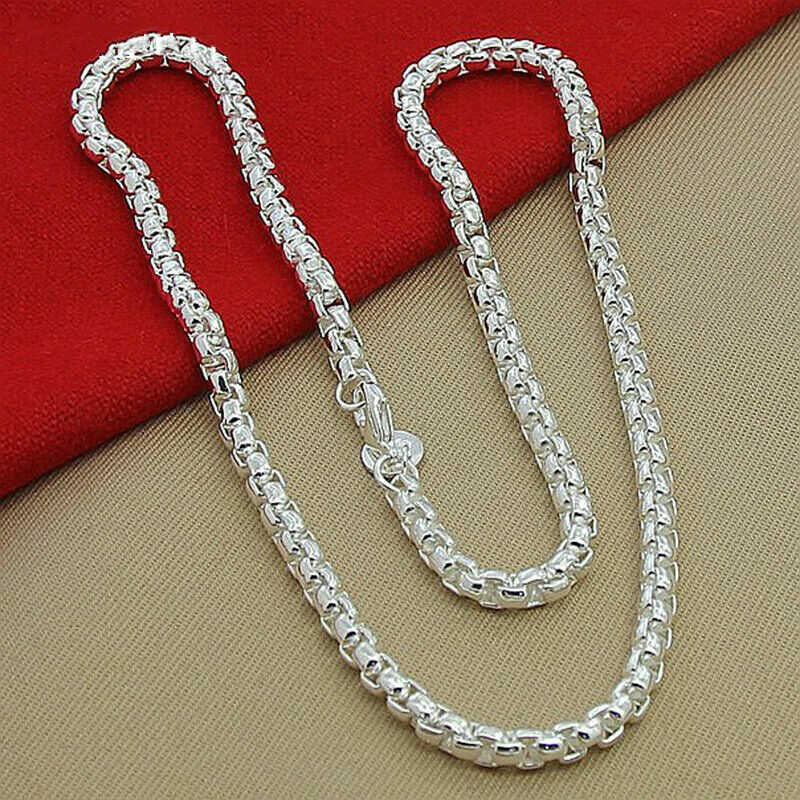 Mens womens 925 Sterling Silver 6mm Smooth Box Link Chain Necklace 18-30 Inches