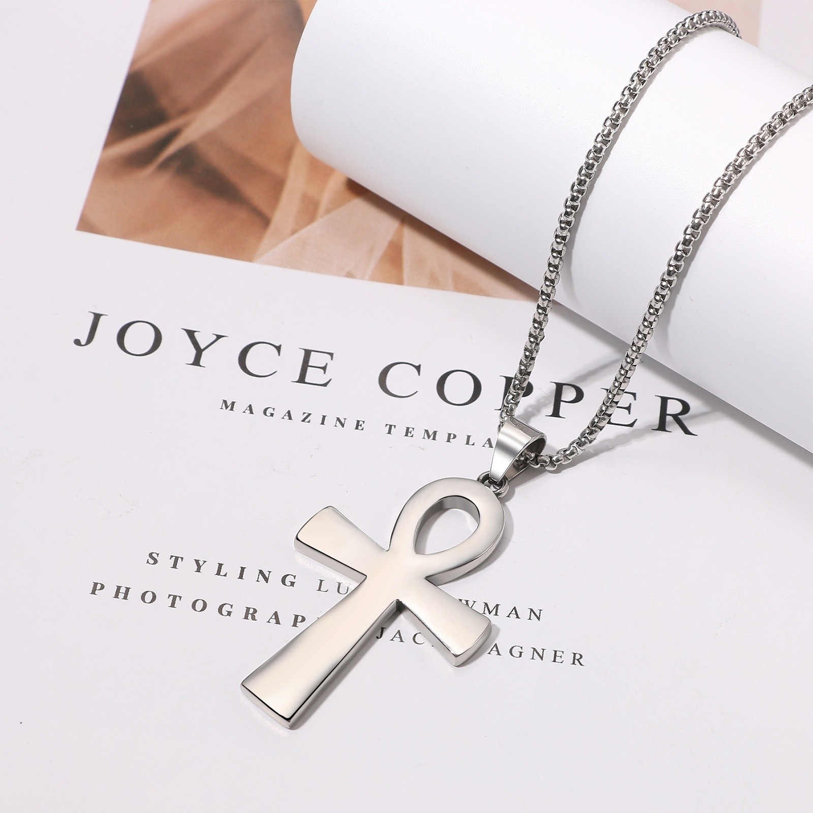 Unisex Stainless Steel Ankh Cross Necklace Ancient Egyptian Symbol Amulet Gift