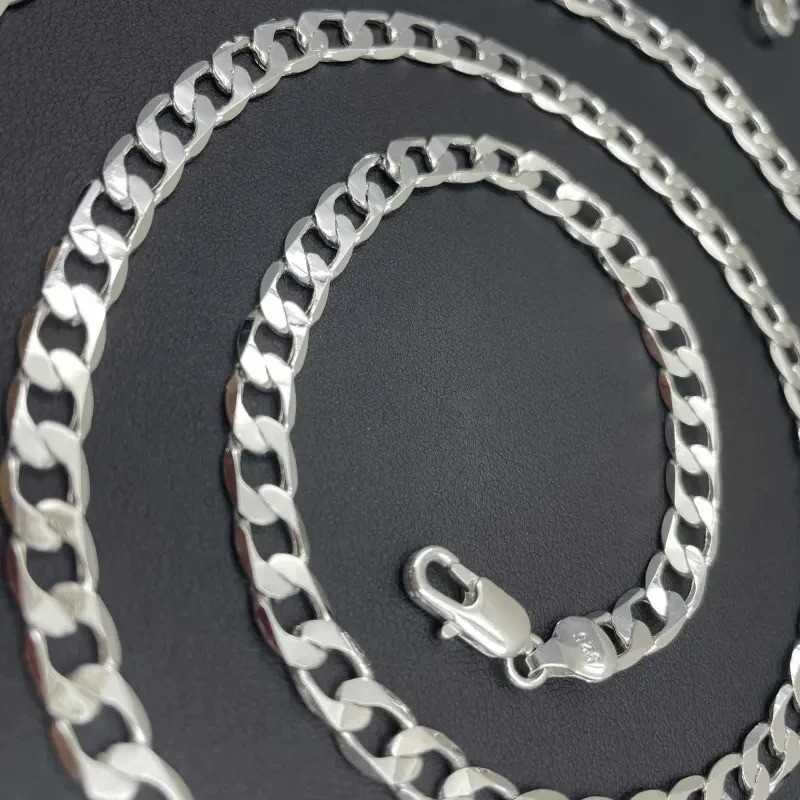 Hot 925 Sterling Solid Silver Sideways Chain Women Men Necklace Jewelry Gift