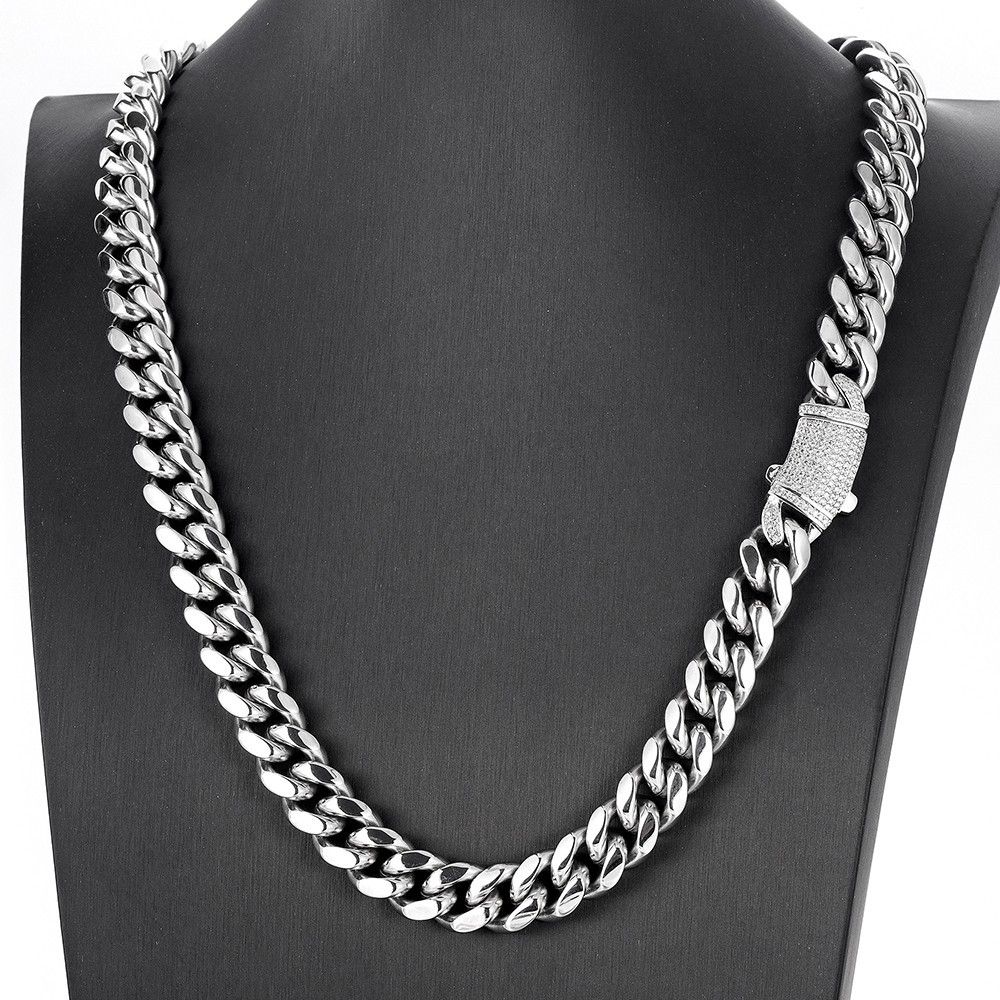 Men’s 8/10/12/14mm 316L Stainless Steel Miami Cuban Link Chain Necklace 16″-40″