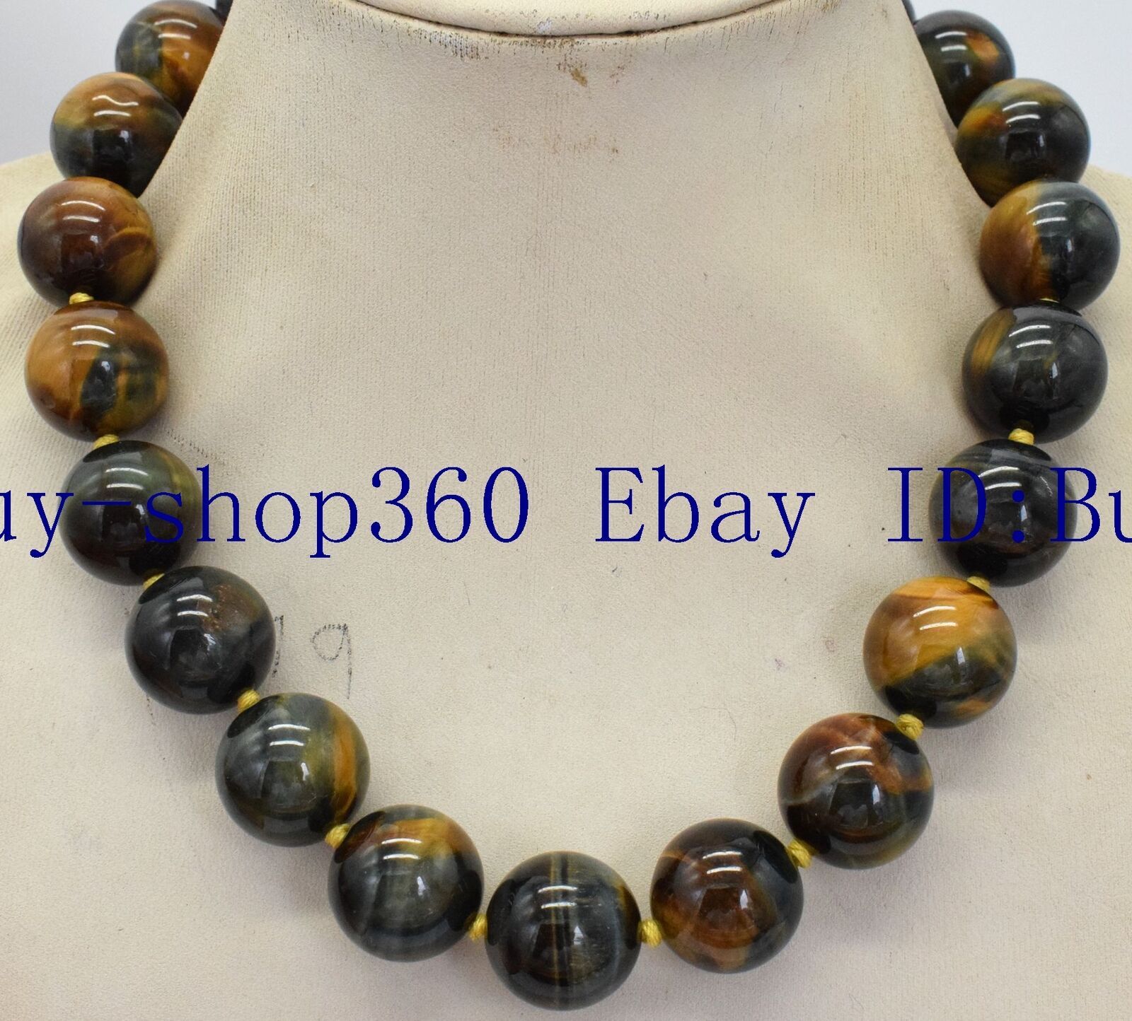 Natural 6/8/10/12mm Yellow Blue Tiger’s Eye Gemstone Beads Necklace 18” AAA