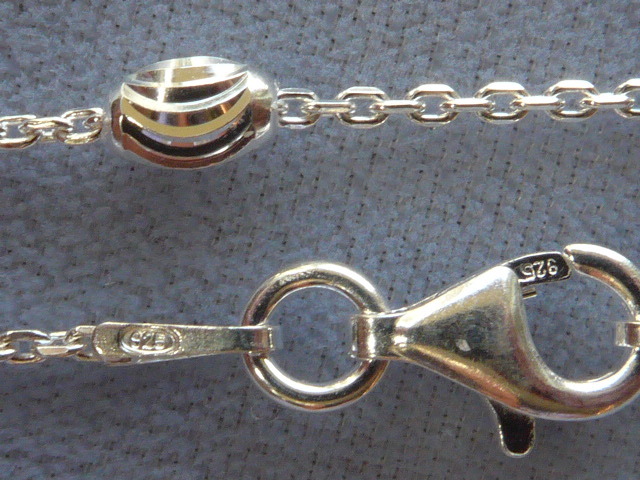 18″ ITALIAN STERLING SILVER NECKLACE w/SWIRLY FACETED OVAL BEADS ITALY 925