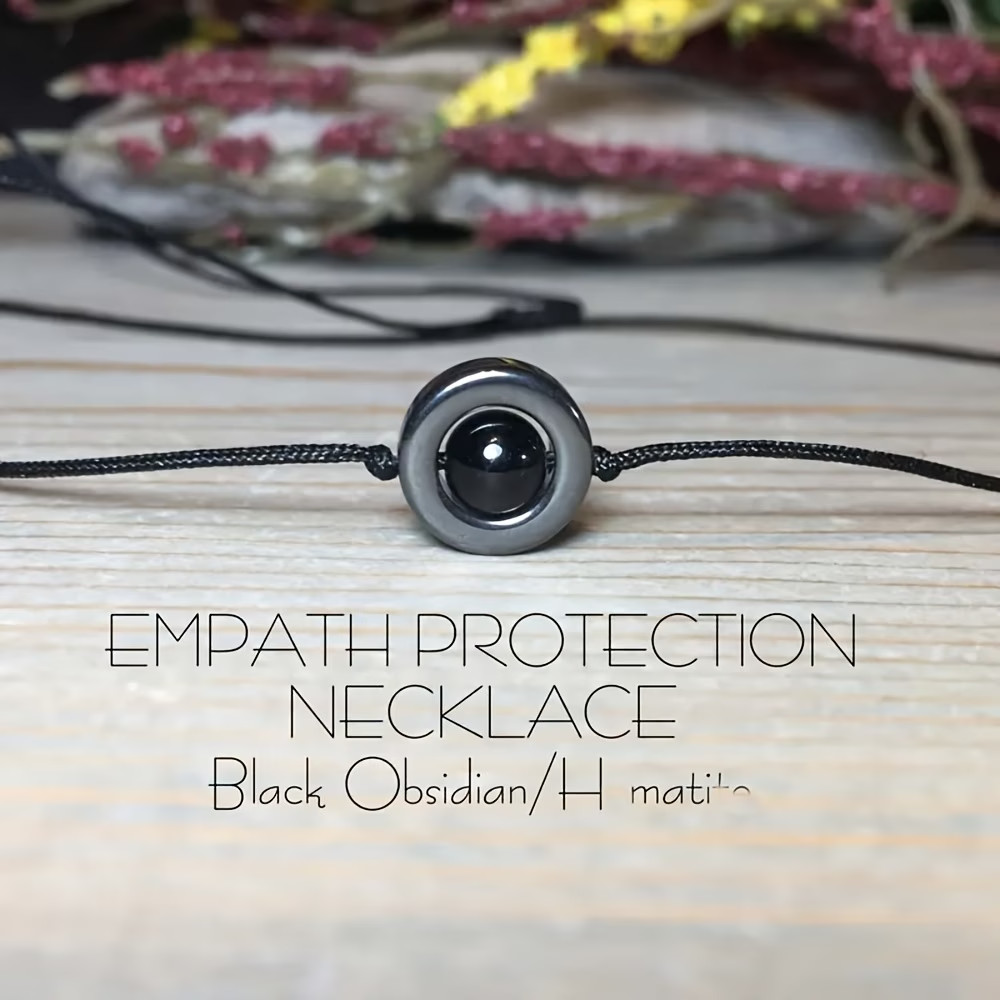 Black Obsidian Hematite Empath Protection Minimalist Crystal Pendant Necklace