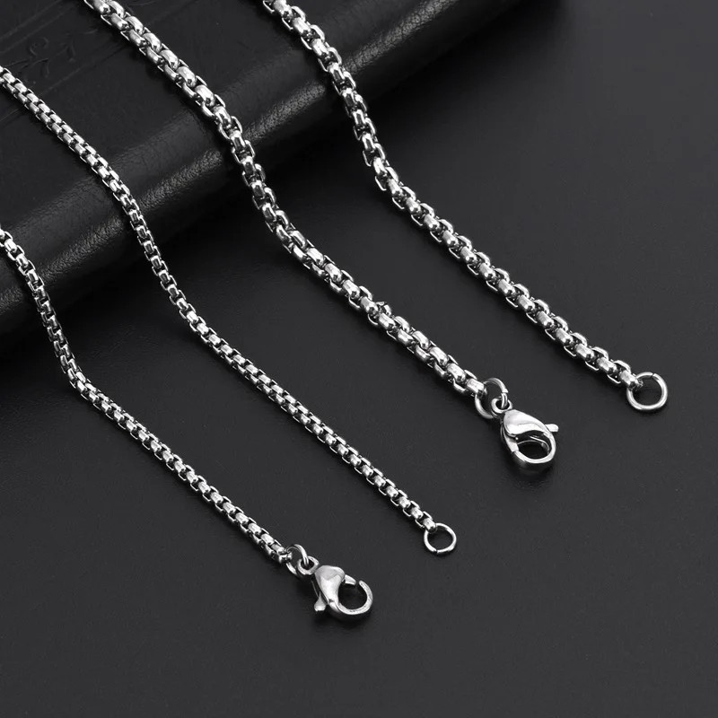 Stainless Steel Rolo Chain Necklace Square Box Link Choker Women Men Jewelry