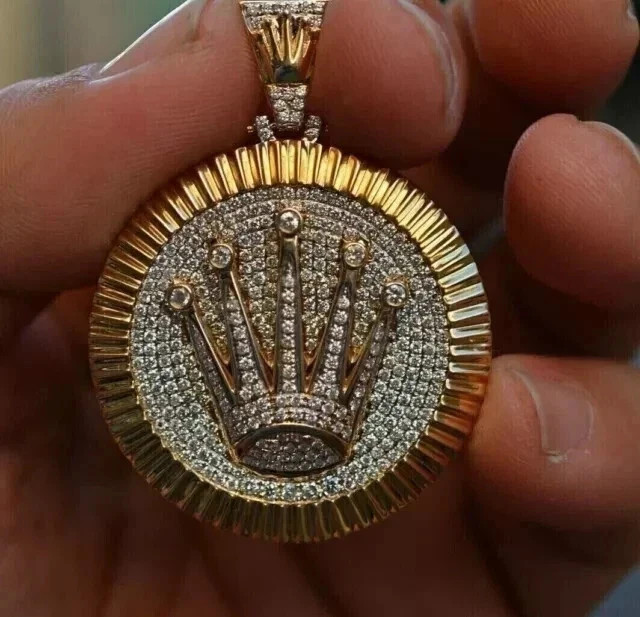 2 Ct Round Cut Simulated Diamond Crown Pendant 14k Yellow Gold Plated 18″ Chain