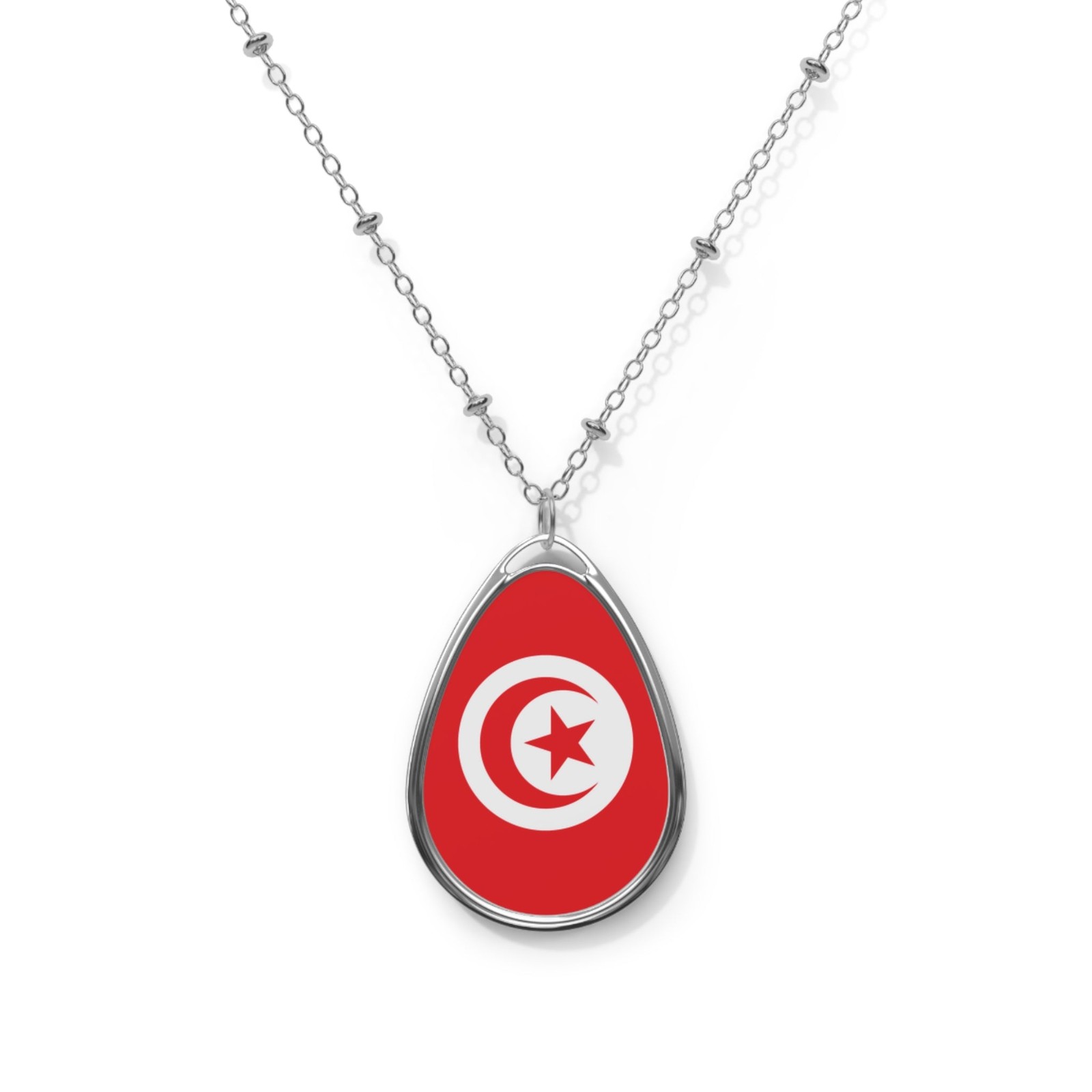 Tunisia Flag Oval Necklace – Patriotic Zinc Alloy Pendant – One Size /