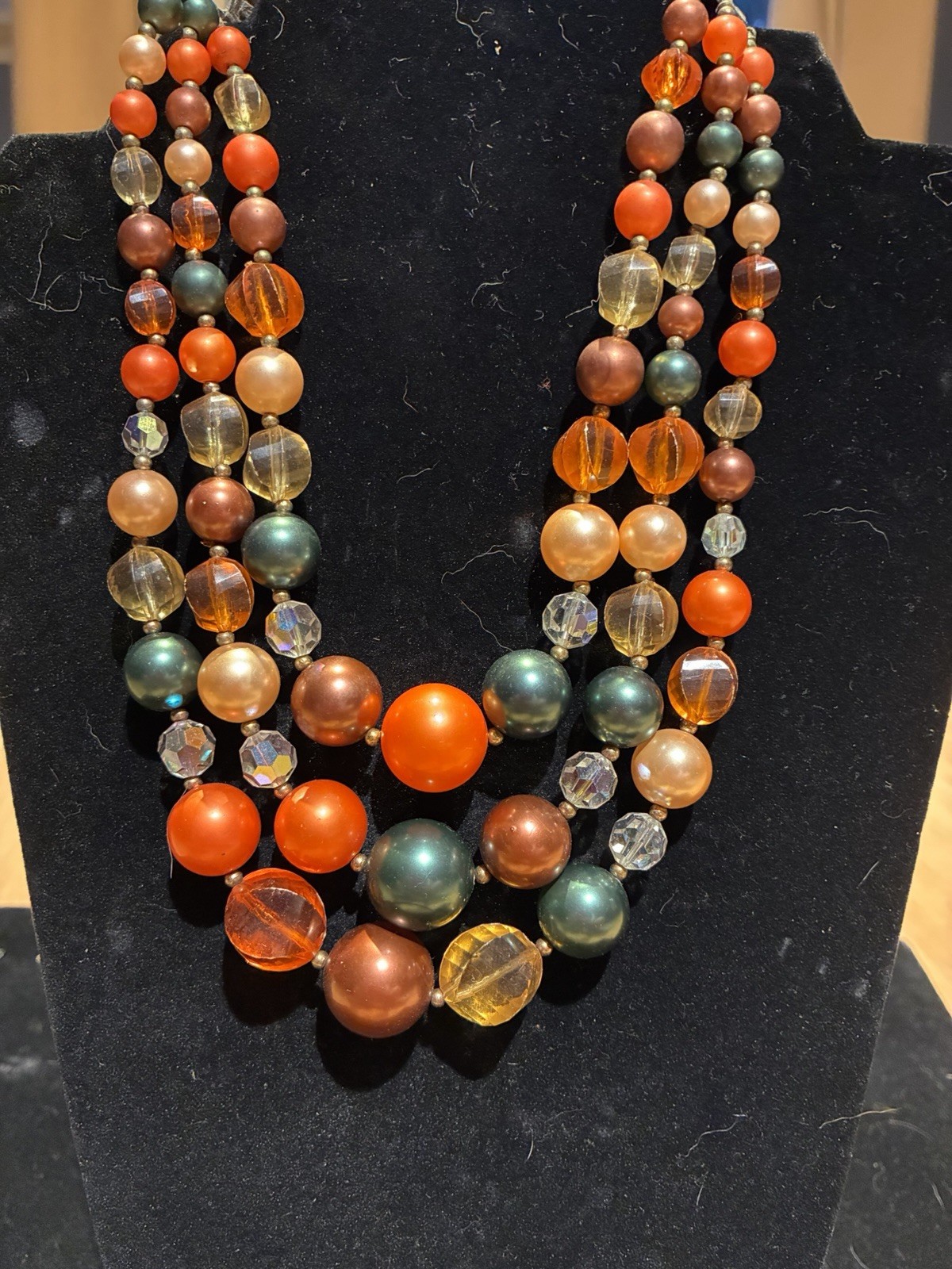 Multicolor Vintage Multi-Strand Round Bead Statement Necklace Hook Closure