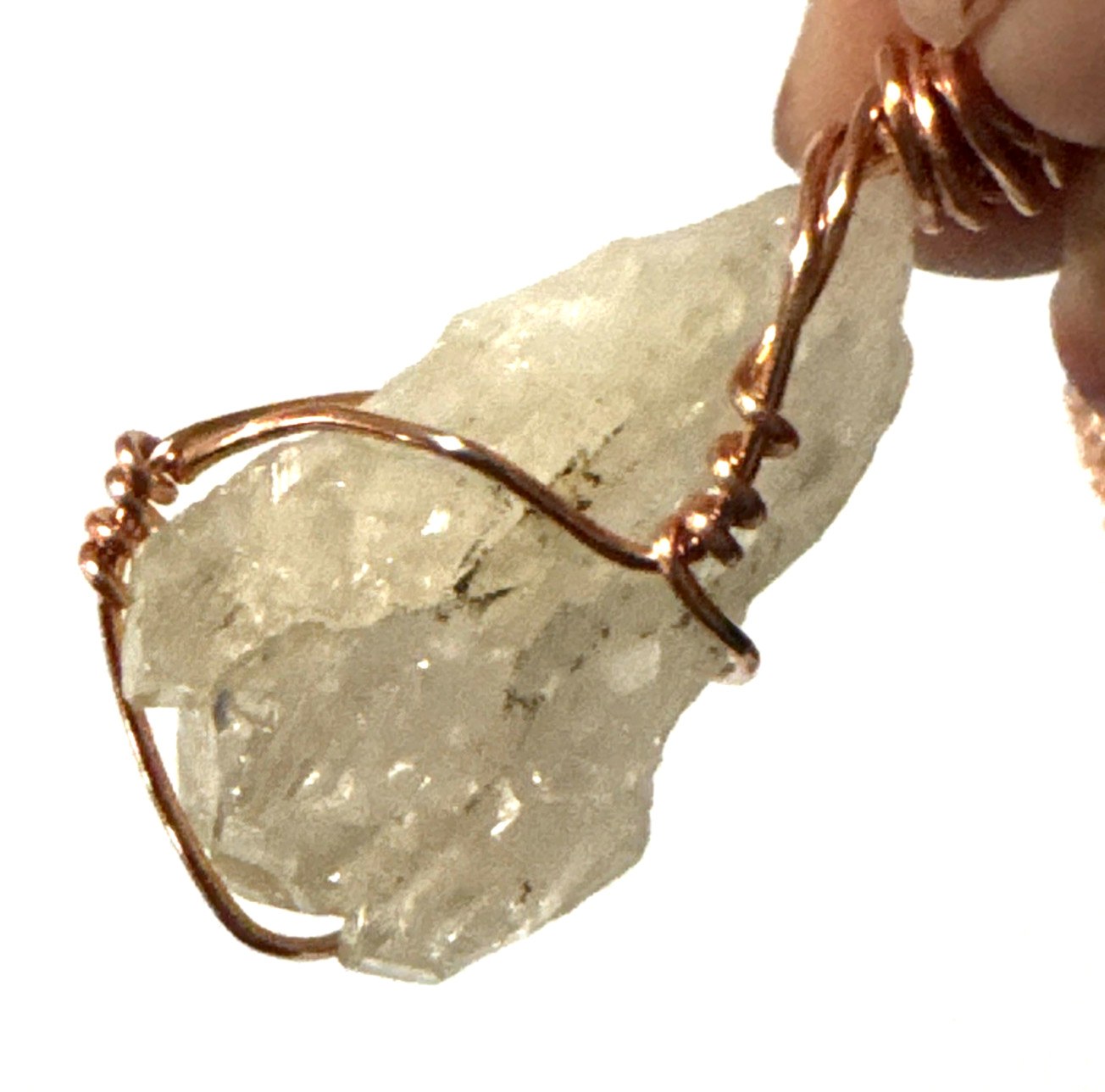Clear Quartz Necklace Jewelry Rose Gold Tone 30″ Chain Genuine Stone Handmade