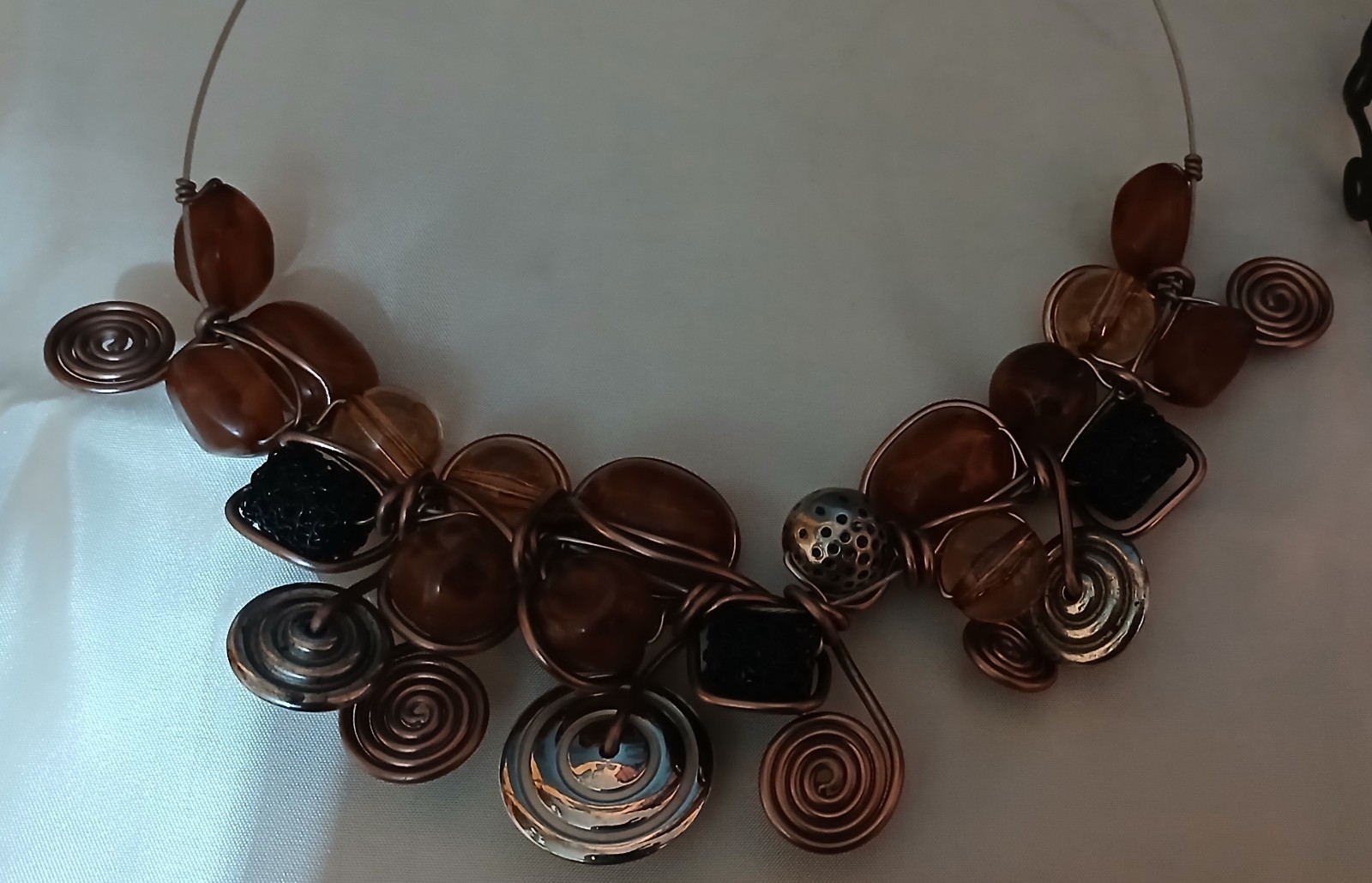 Chunky Decorative Copper Wrapped Variable Necklace