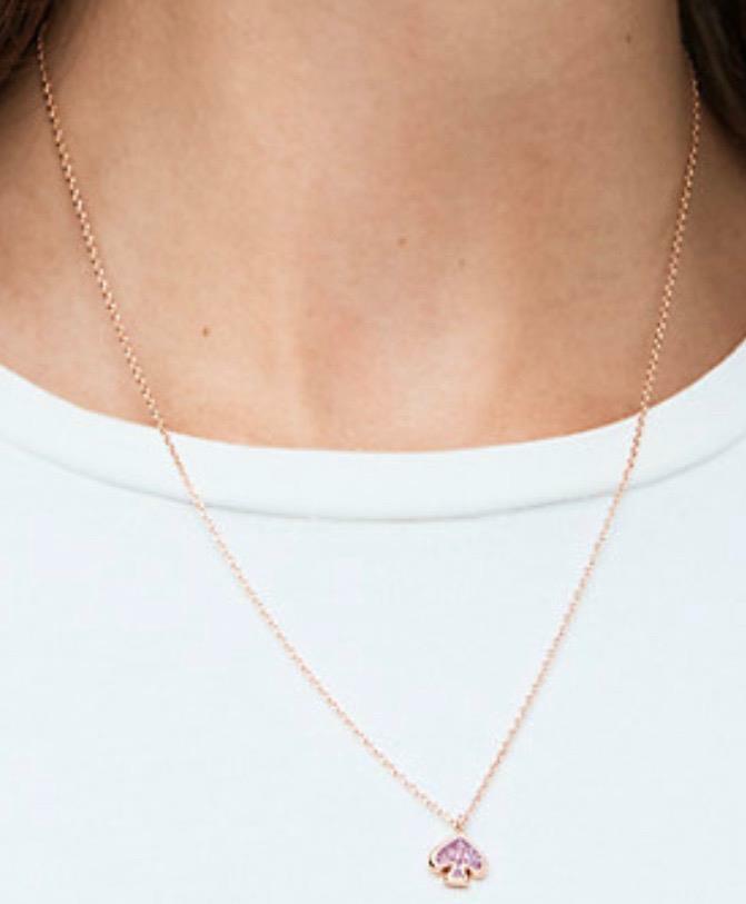 KATE SPADE EVERYDAY SPADE GLITTER ENAMEL MINI PENDANT NECKLACE PINK NWT $59