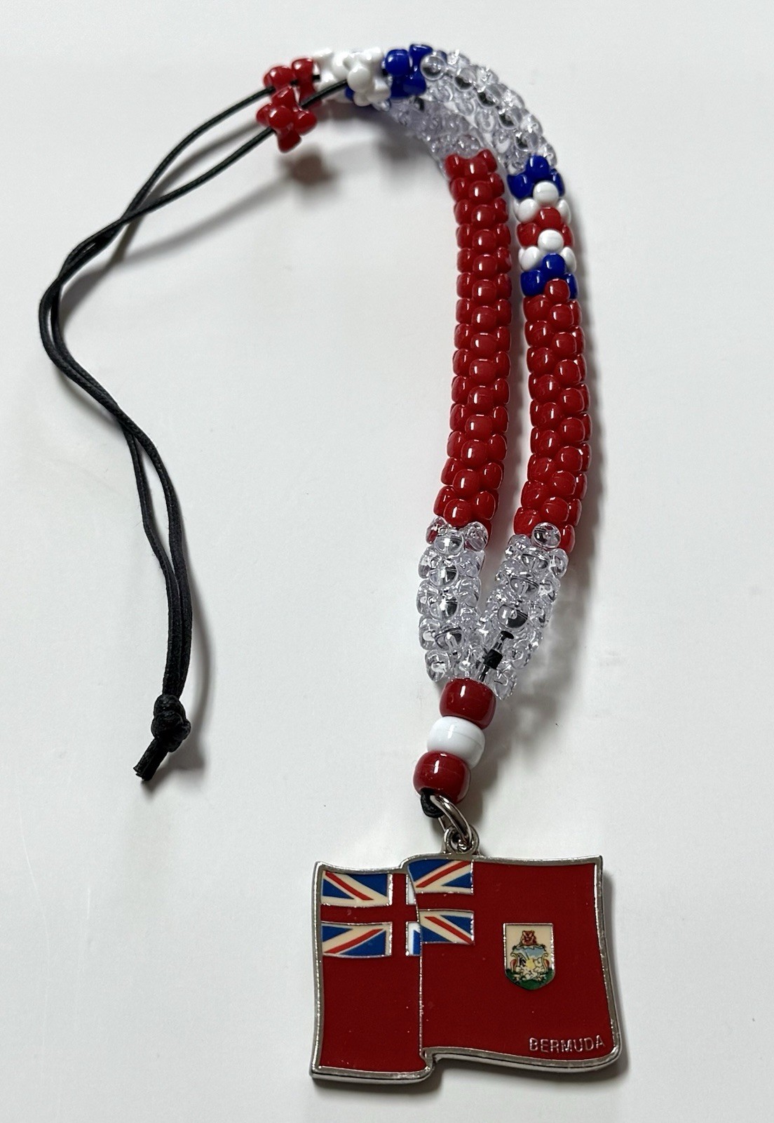 BERMUDA FLAG COLOR BEADED Necklace Pendant With 14” Beaded In Leather String