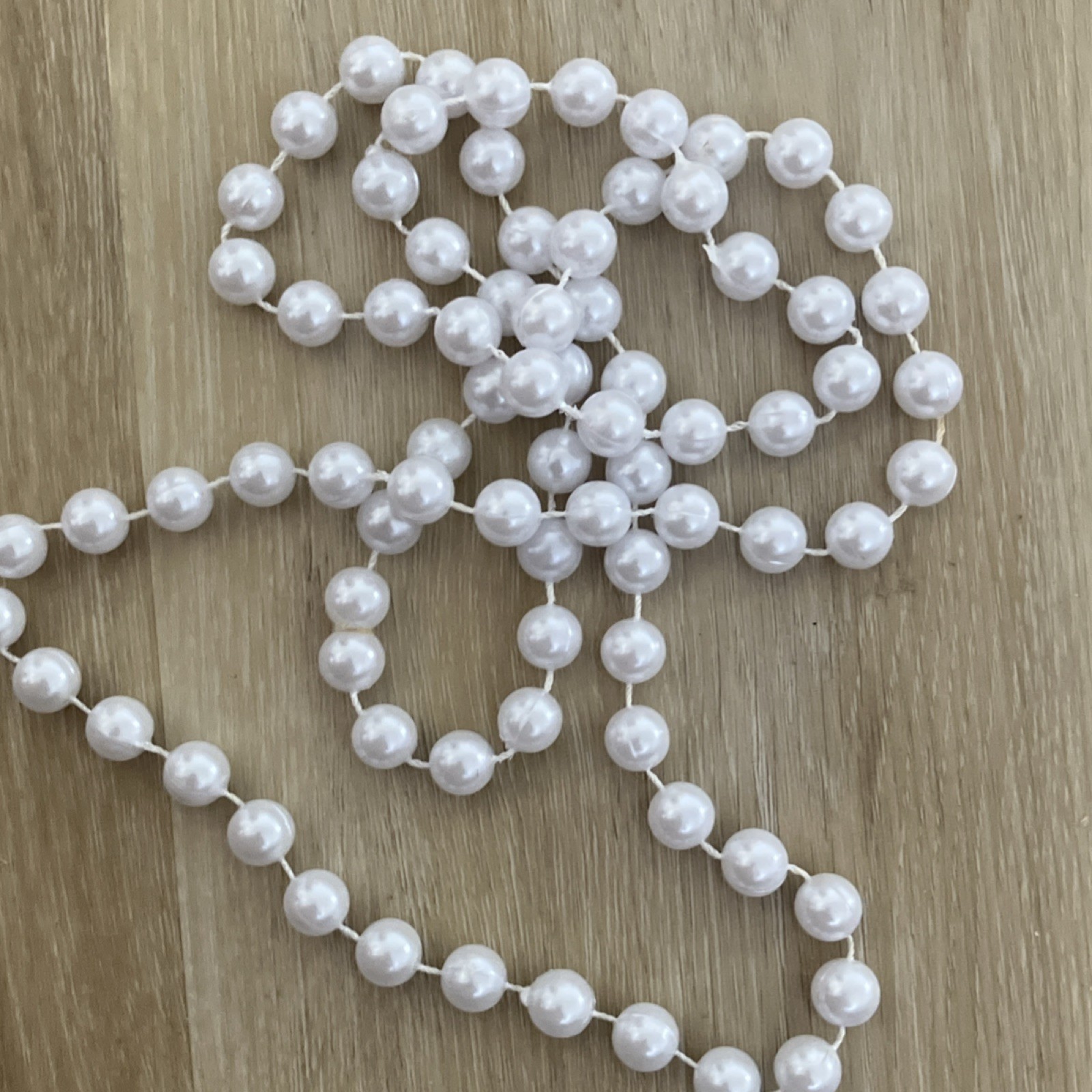 White Plastic Simulated Pearl Beaded Strand Necklace Round Beads long