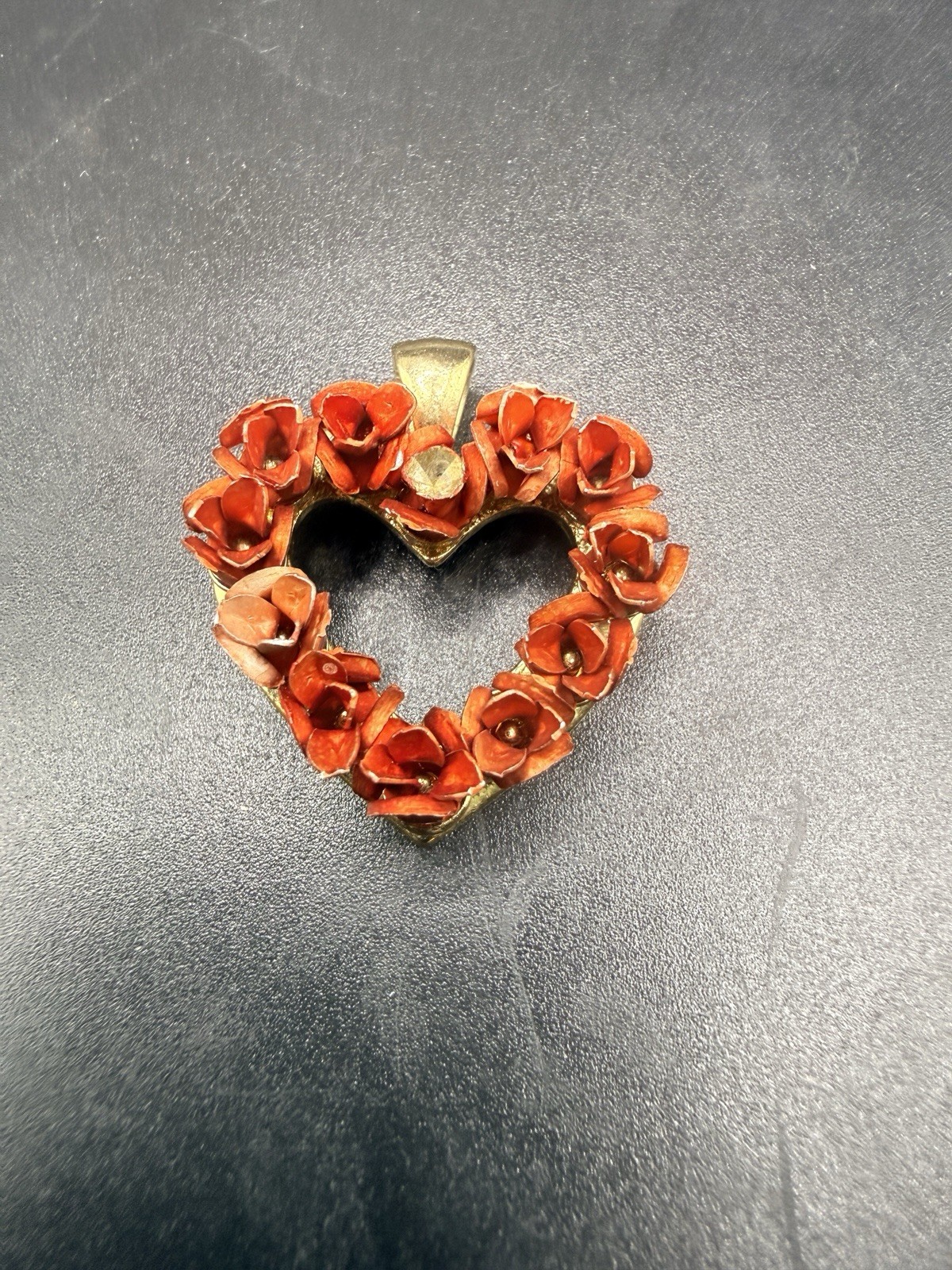 UNOde50 Heart Pendant Red Flower Enamel Gold Tone Handmade Spain
