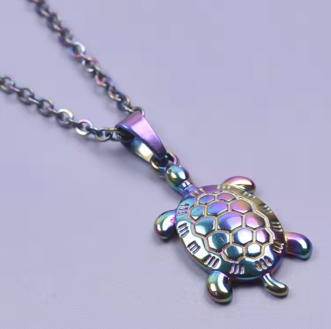 Rainbow Stainless Steel turtle necklace with 40 cm (15.7 in) chain + 2 in ex