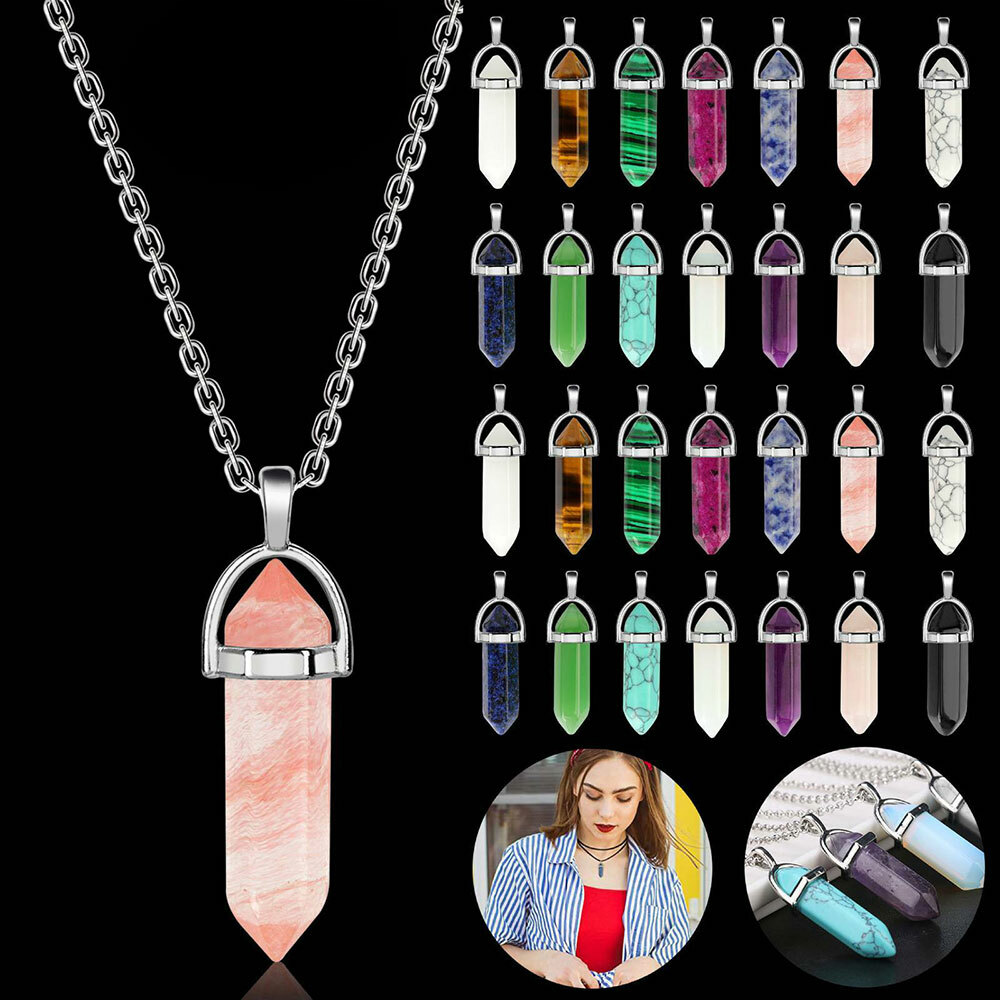 16PCS Healing Glass Gemstones Hexagonal Pointed Reiki Chakra Cap Pendant Bead