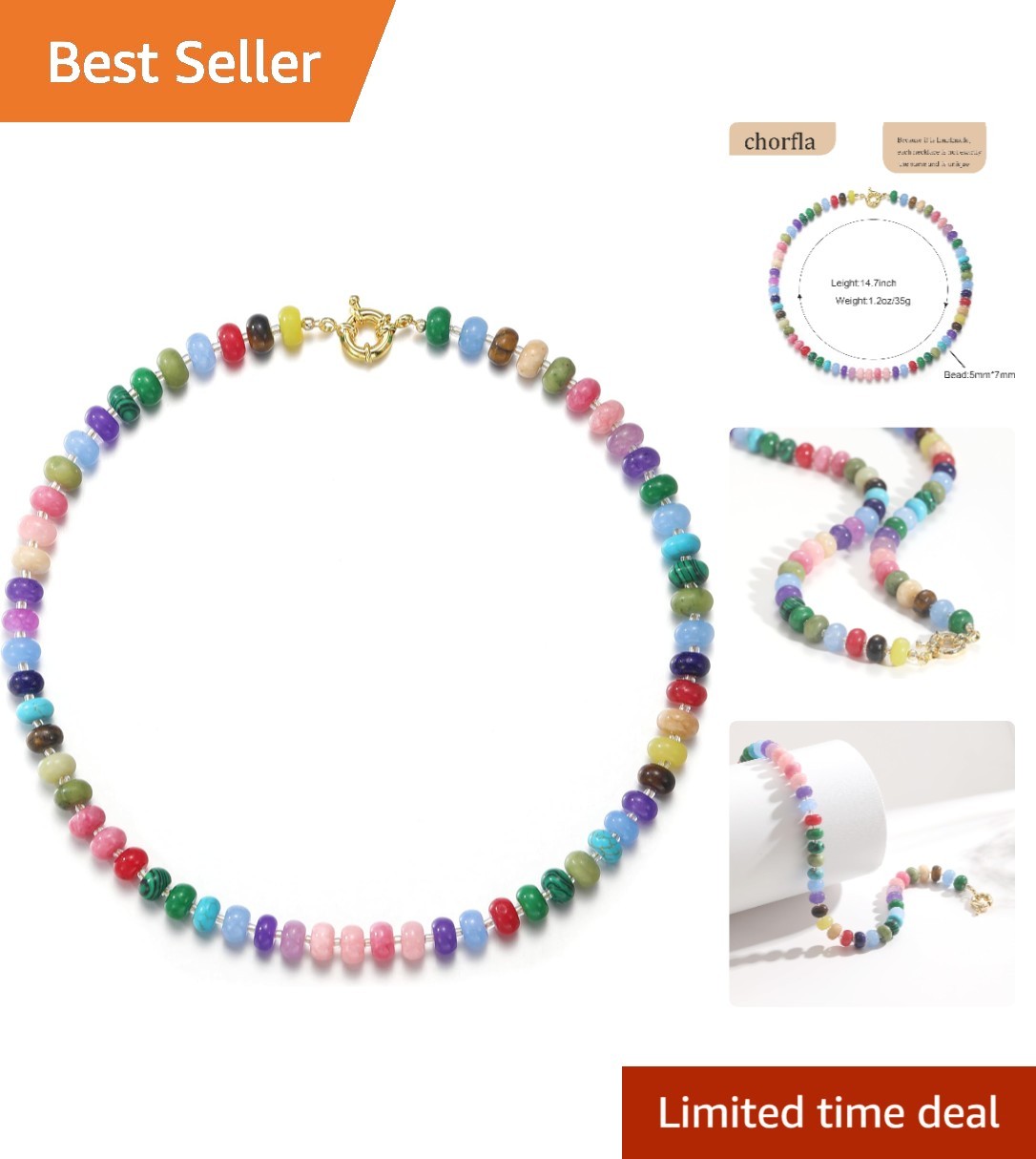 Unique Handmade Rainbow Gemstone Choker Necklace for Women – Boho Style