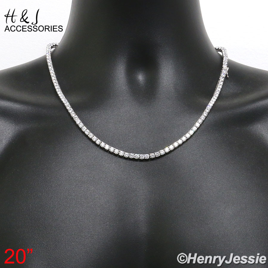 16″-30″MEN 14K WHITE GOLD PLATED 4MM BLING CZ 1 ROW TENNIS CHAIN NECKLACE*BN2