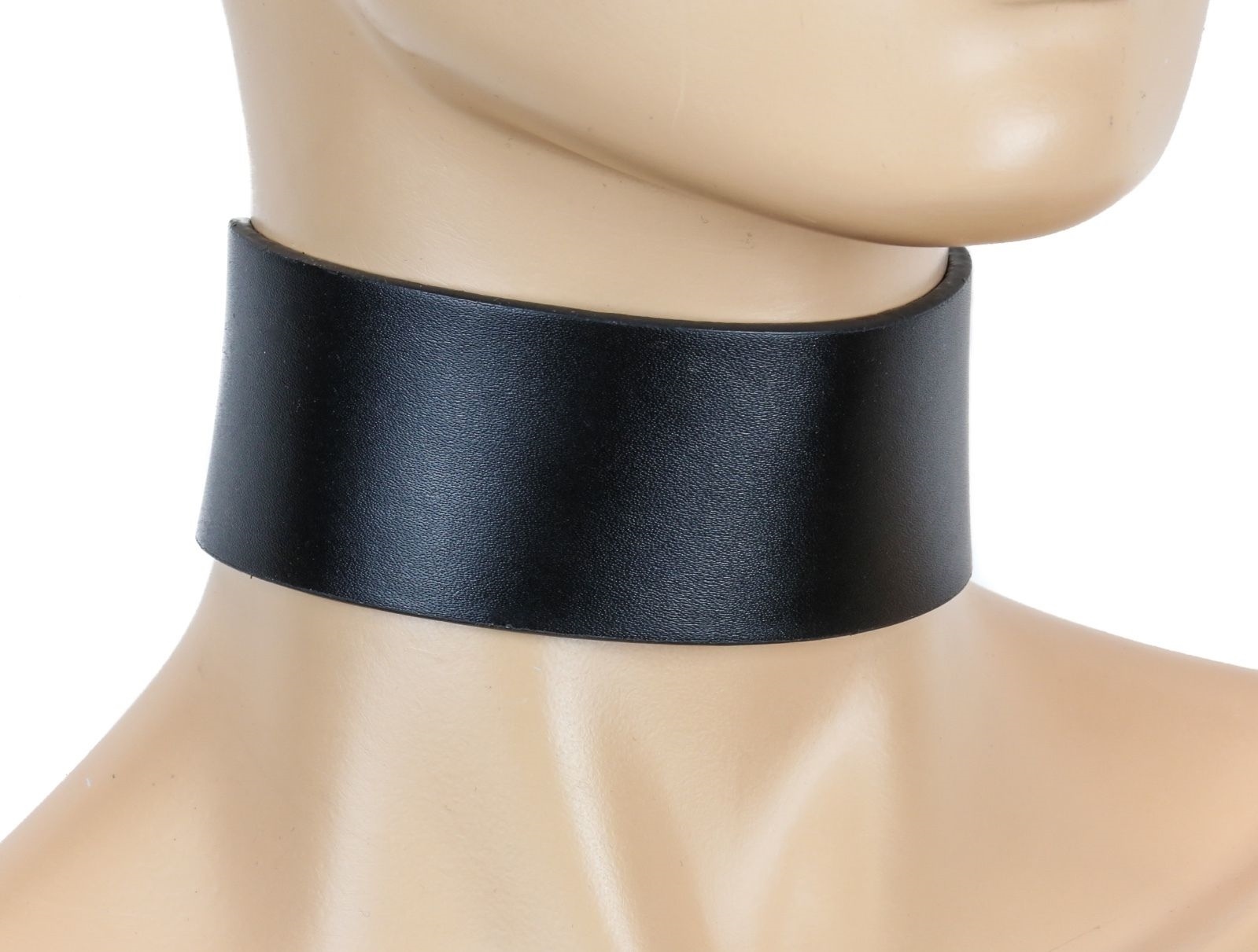 1 3/4″ Wide Plain Genuine Black Leather Choker Collar Necklace Roller Buckle