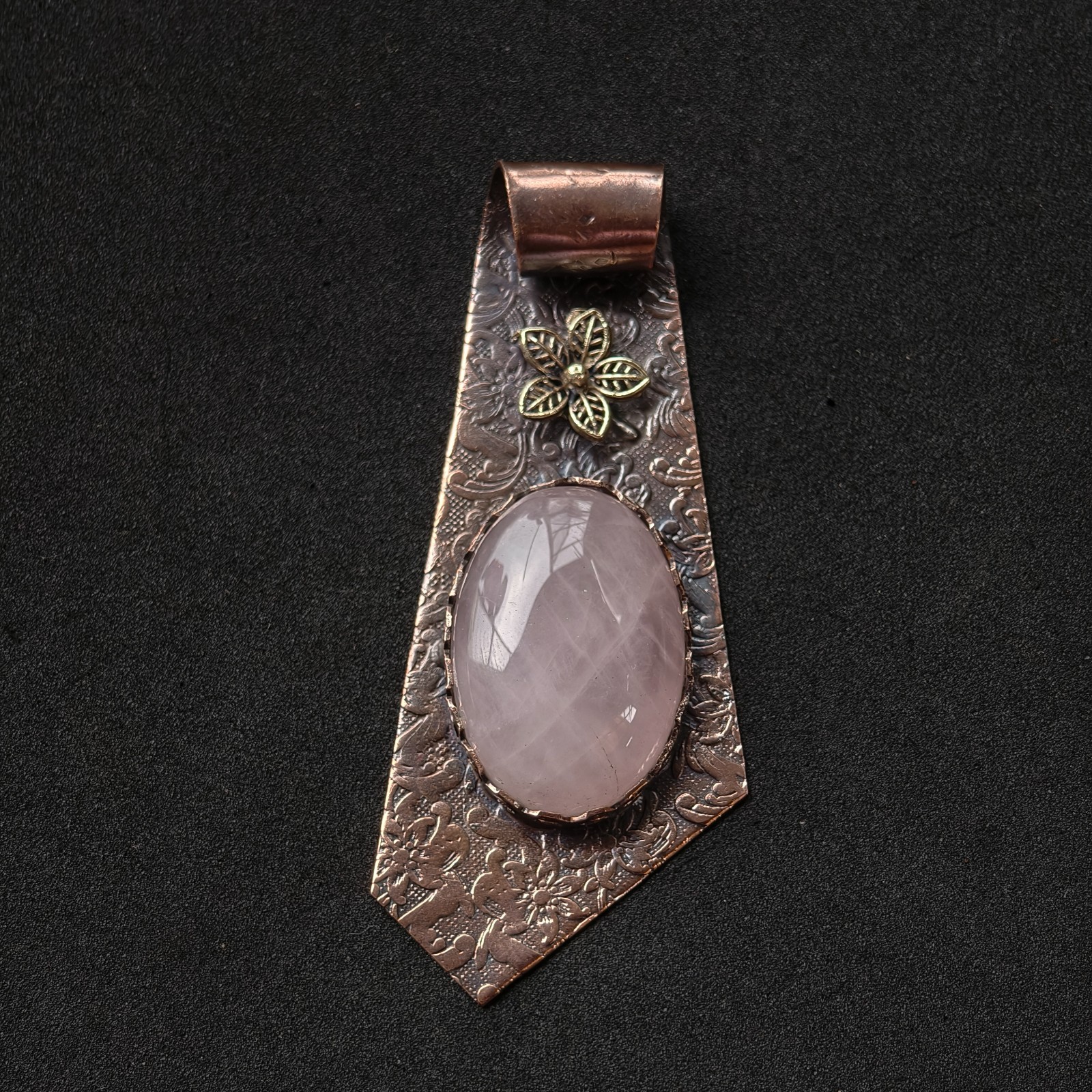 Copper Wire Wrapped Rose Quartz Pendant Necklace | Handmade Pink Crystal Jewelry