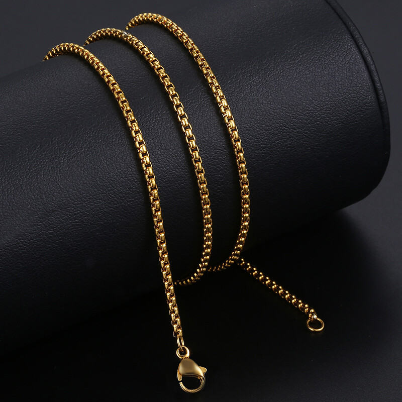 2mm 16″-30″ Box Link Gold Plated Stainless Steel Chain Necklace Men Women Unisex