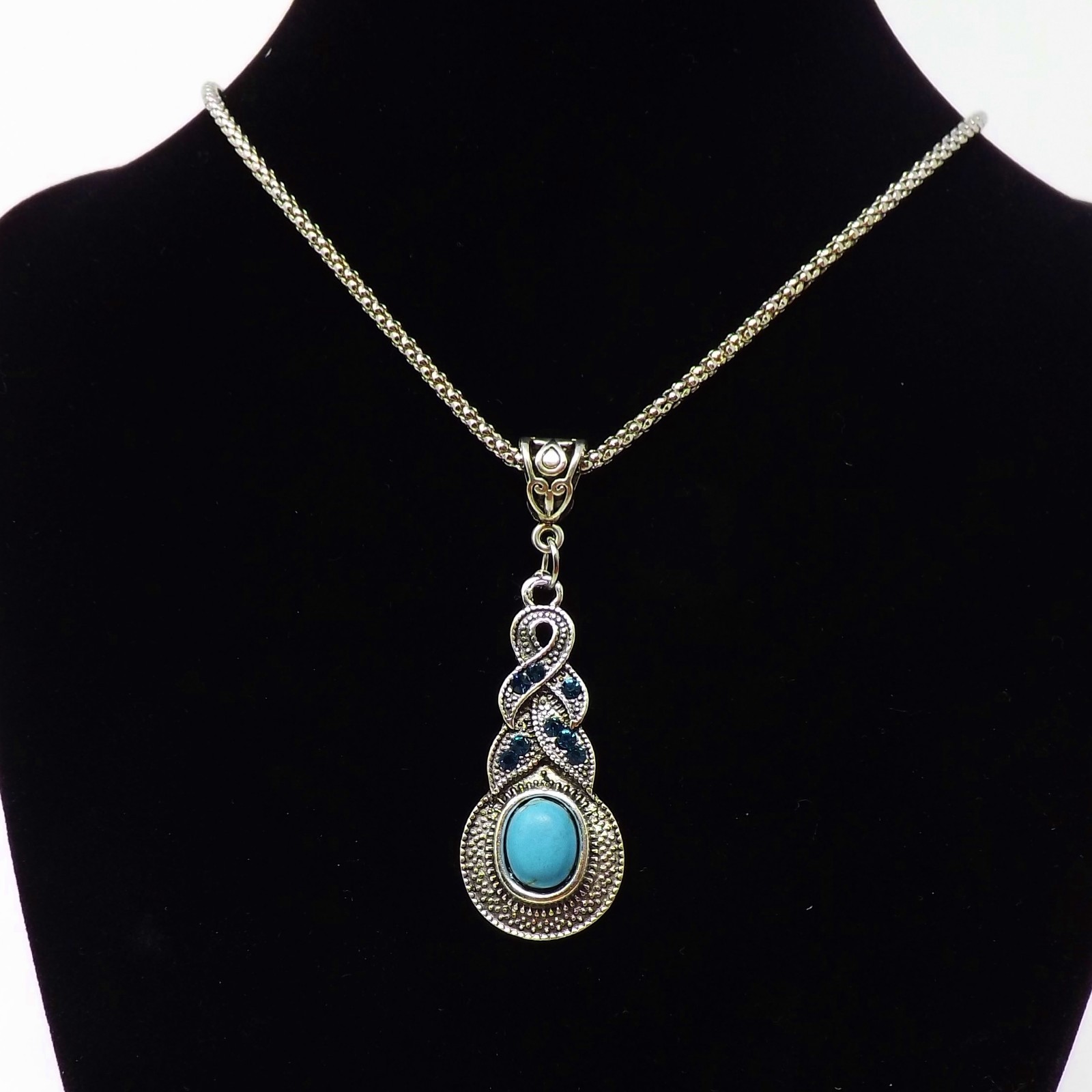 Retro Ethnic Bohemian Tibetan Silver Turquoise Pendant Necklace – New