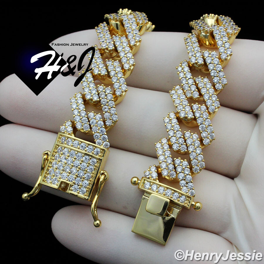 16″-30″MEN 14K GOLD PLATED ICY BLING CZ 14MM GOLD MIAMI CUBAN CURB NECKLACE*B6