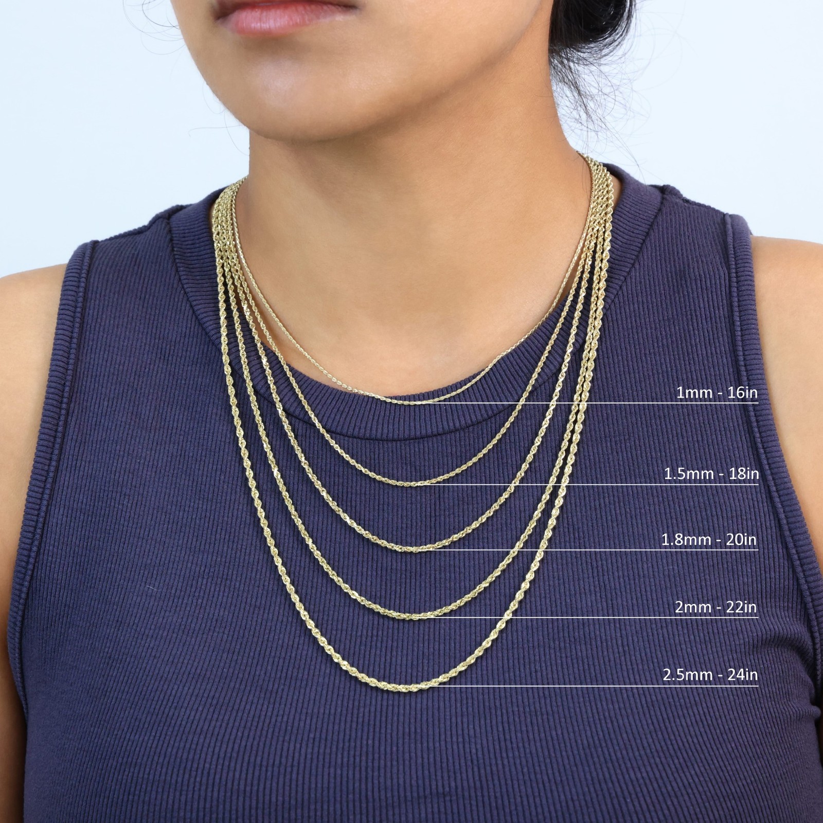 10K Yellow Gold 1.5mm-10mm Necklace Diamond Cut Rope Chain 16″- 30″Mens Women