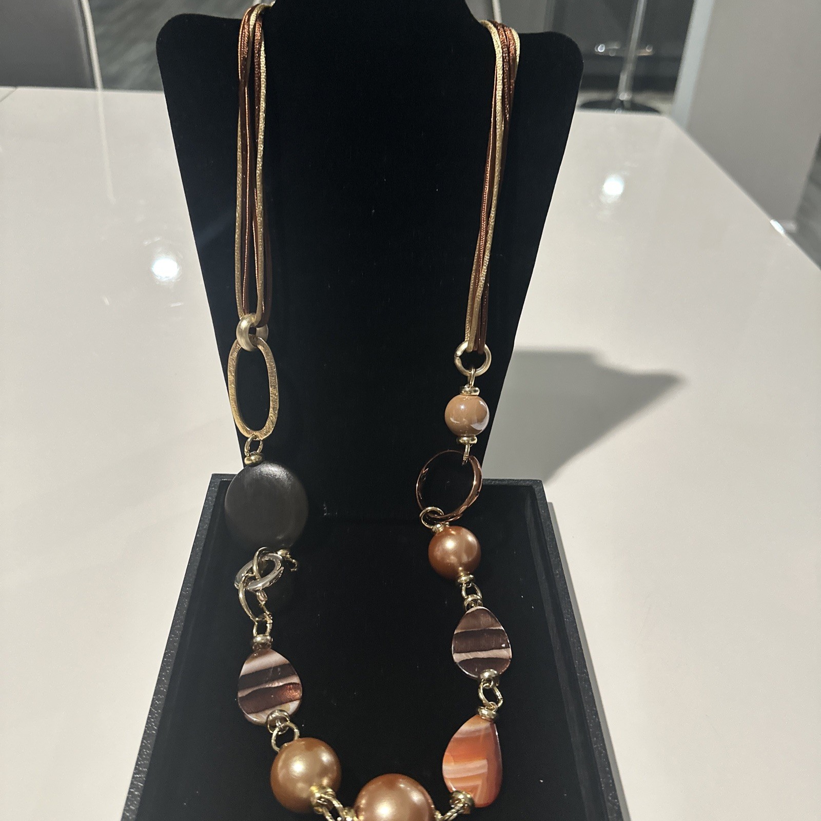 RARE – DIM Italy Handmade Necklace – Peach Pearls- Silver Links – Gold Rings