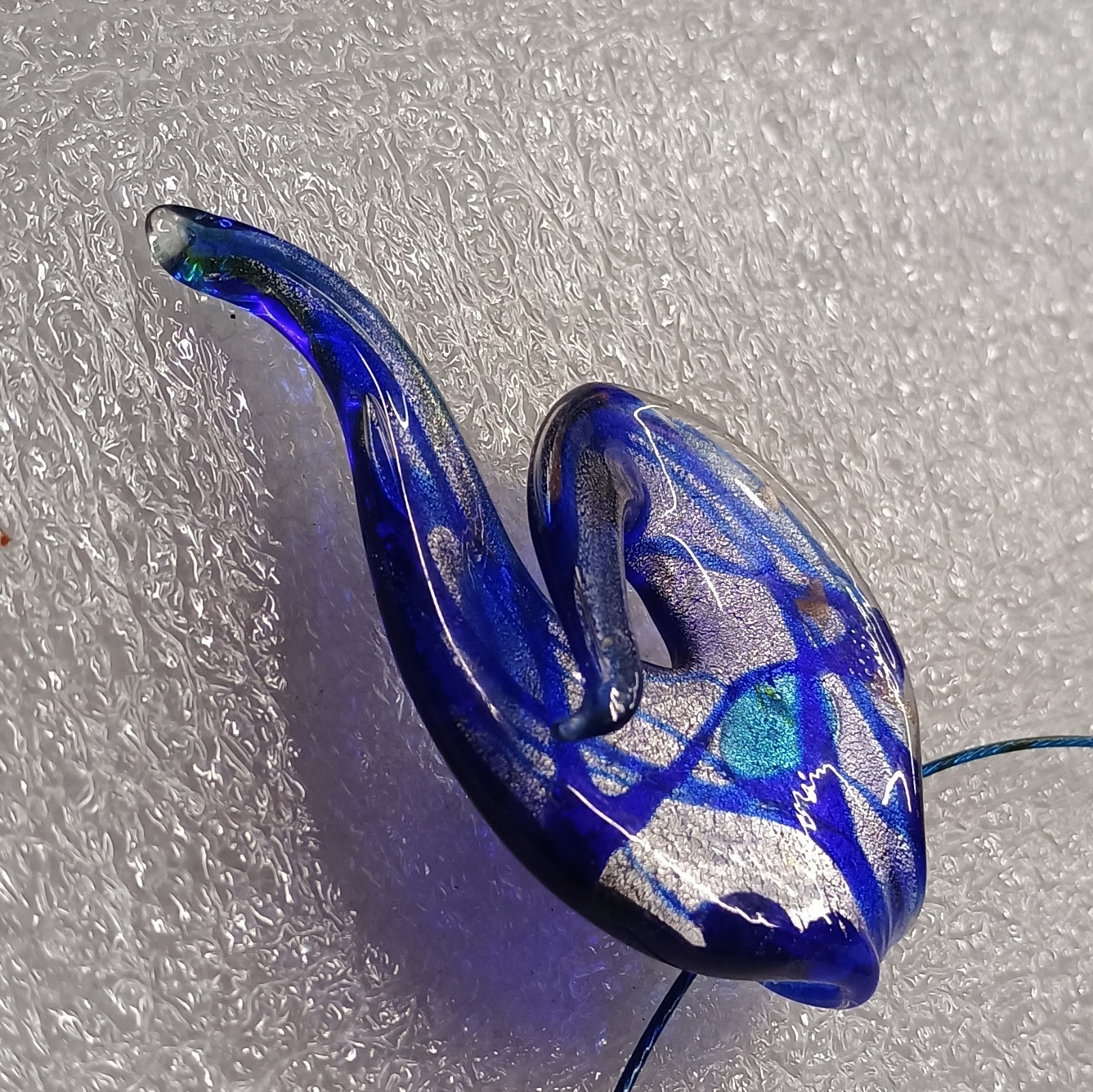 Blue Art Glass Swirl Asymmetrical Charm Pendant Necklace Cord Barrel Closure