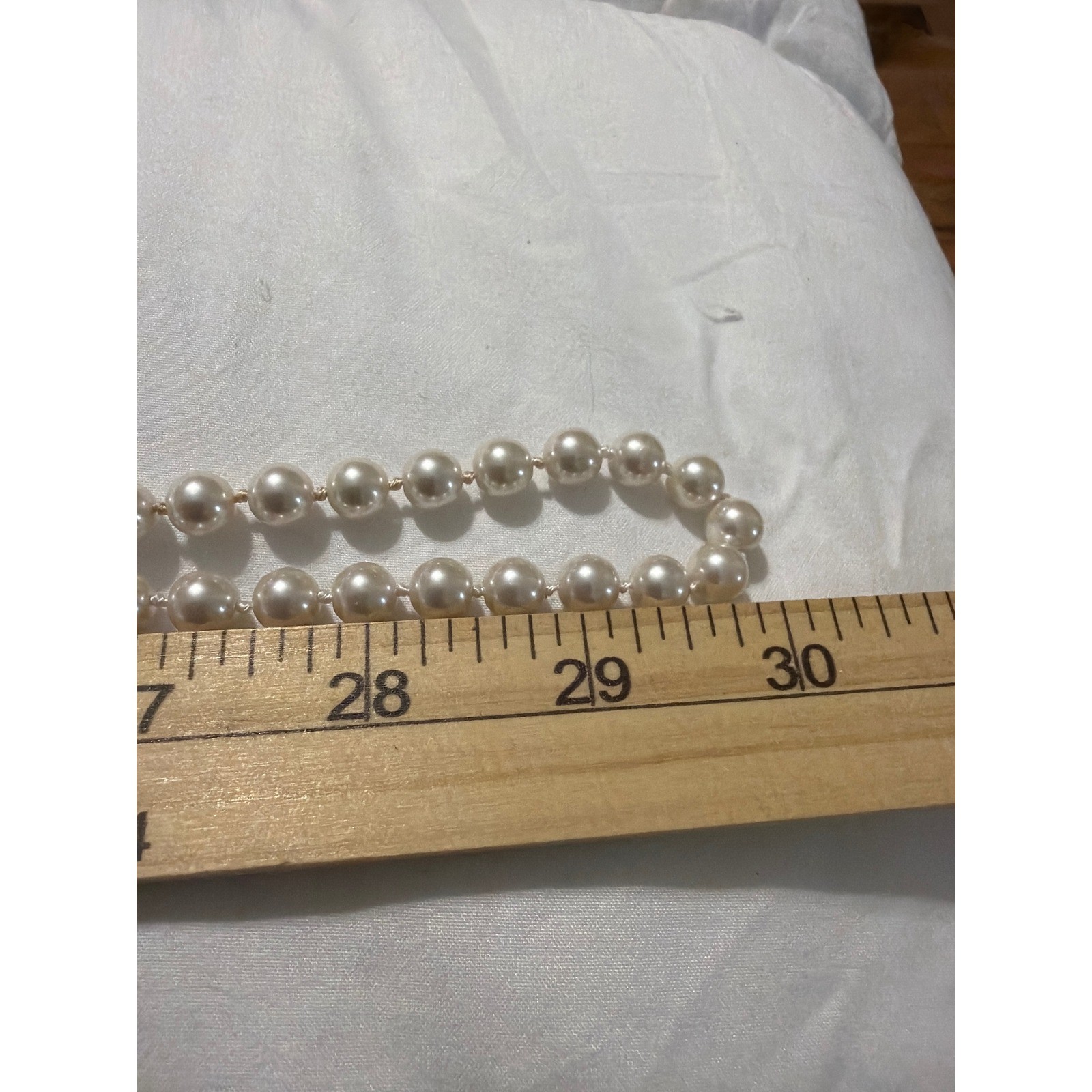 Long Faux Pearl Strand Necklace Cream Knotted Opera Layering Elegant Timeless