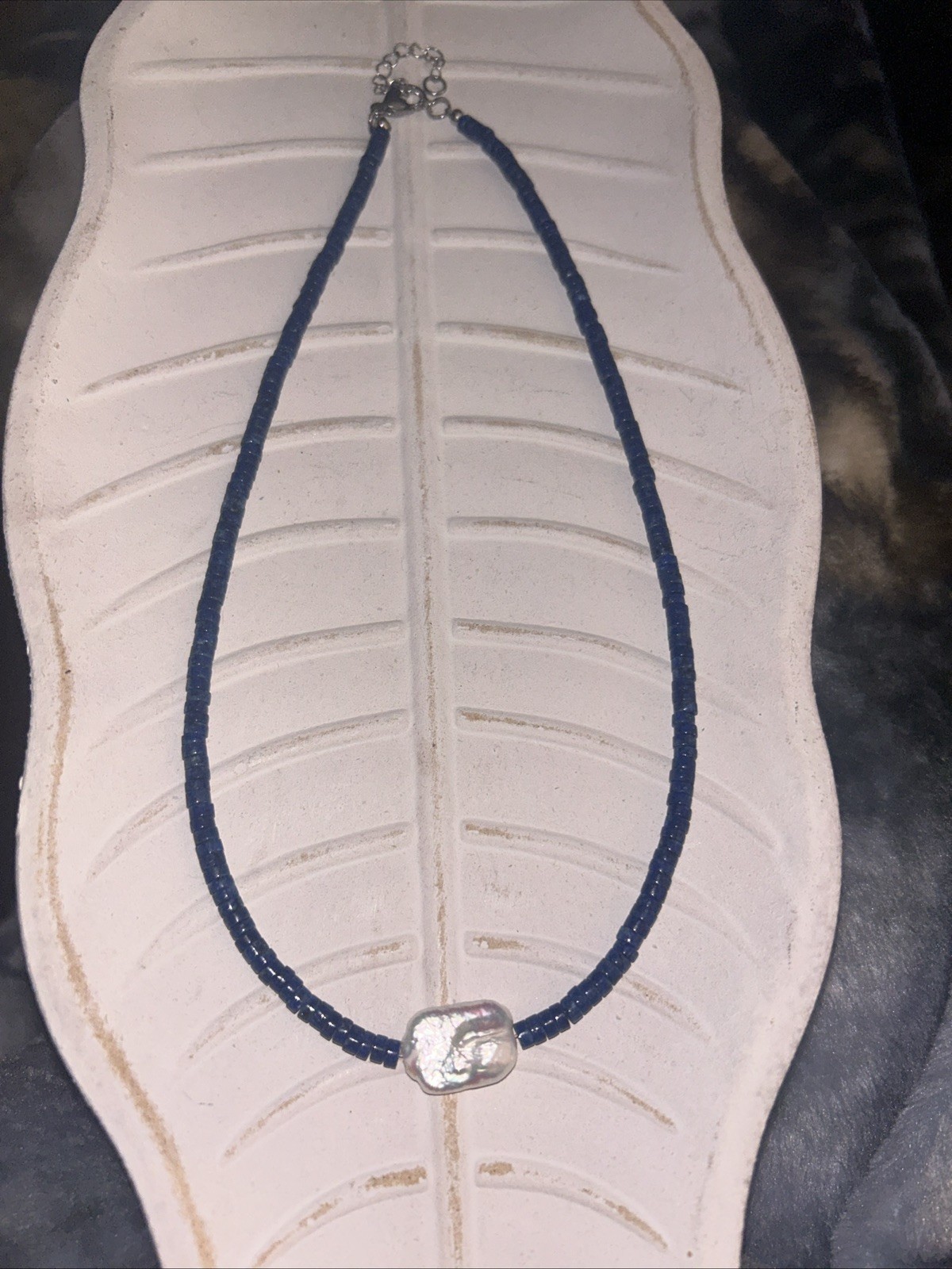 Hand made Unisex Freshwater Pearl and Lapis Lazuli Necklace see description.