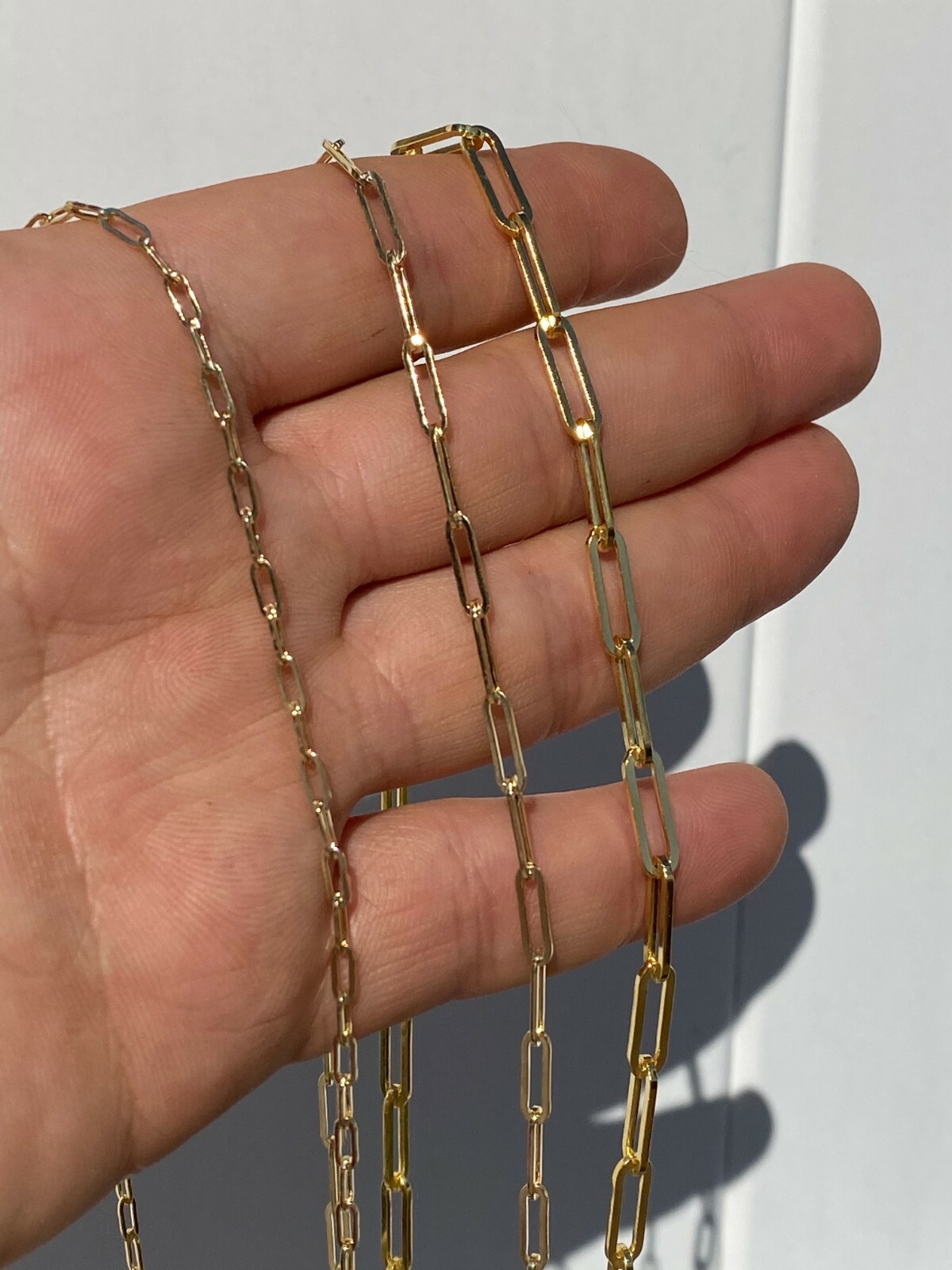 14k Gold Solid Paperclip Rolo Chain Necklace